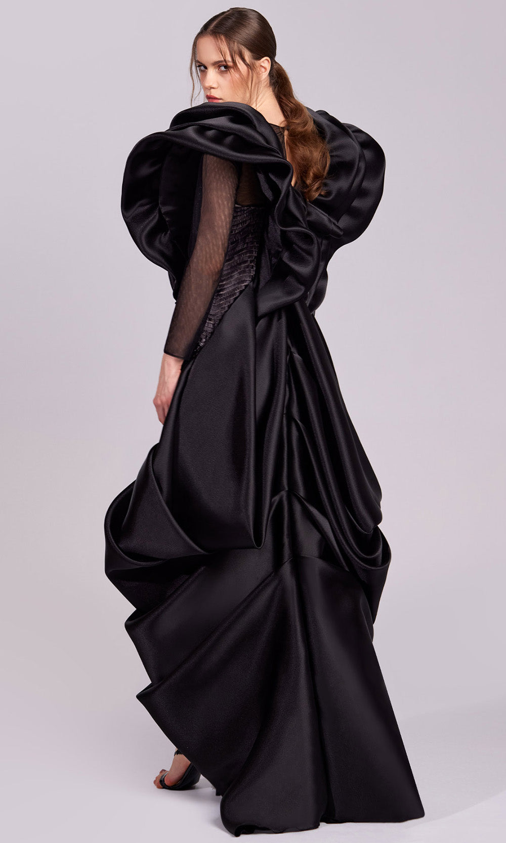 Illusion Floor-Length Satin Evening Sheath MNM Couture G1835