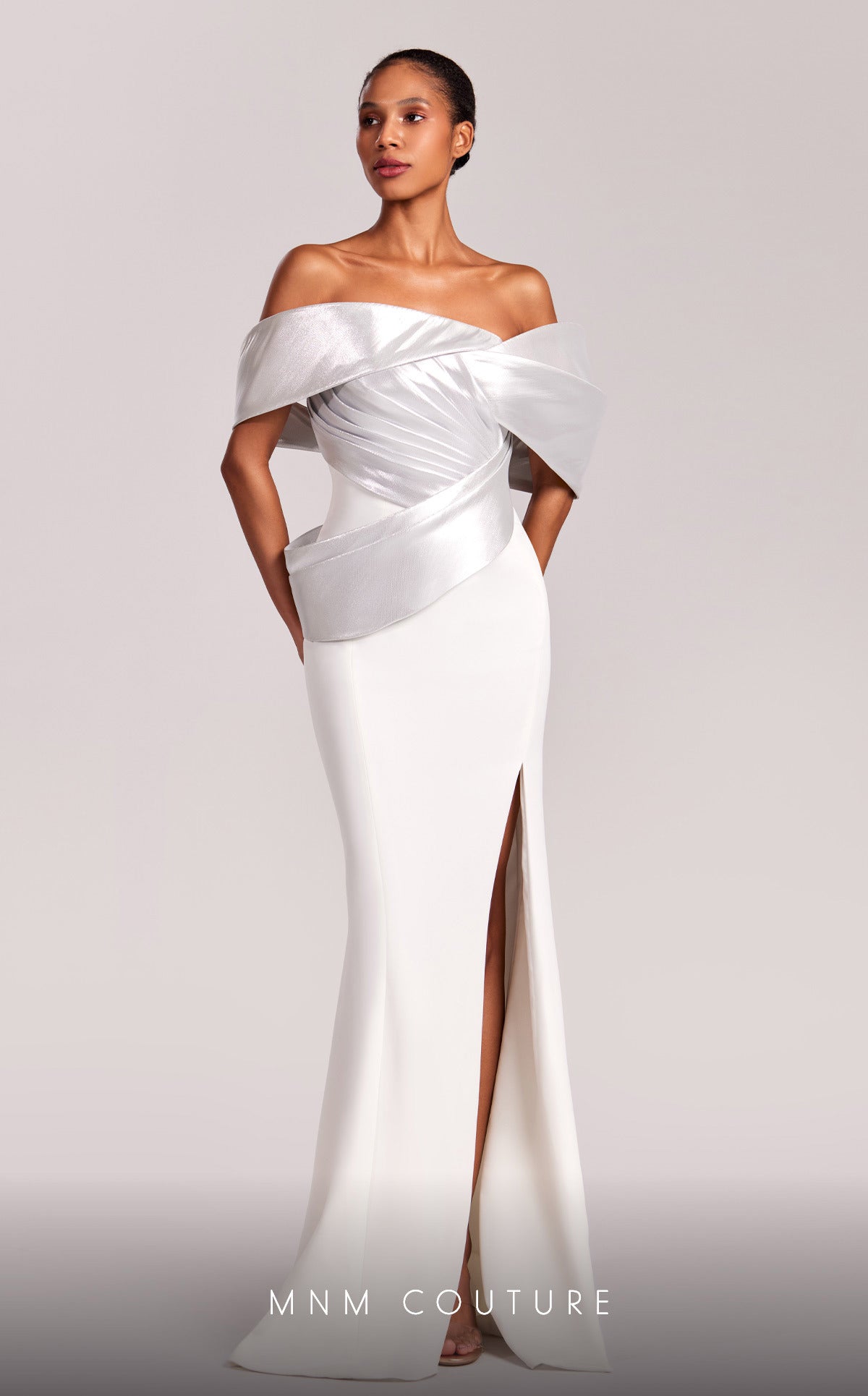 Formal Dresses Long Mermaid Fitted Formal PleatedEvening Dress Off White/Silver