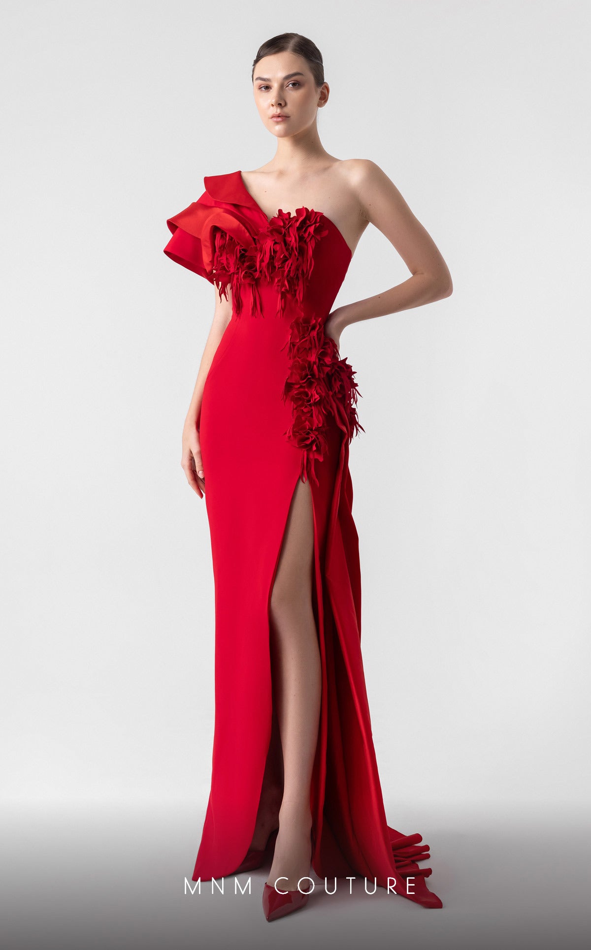 Prom Dresses Floral Applique Long Formal Prom Dress Red