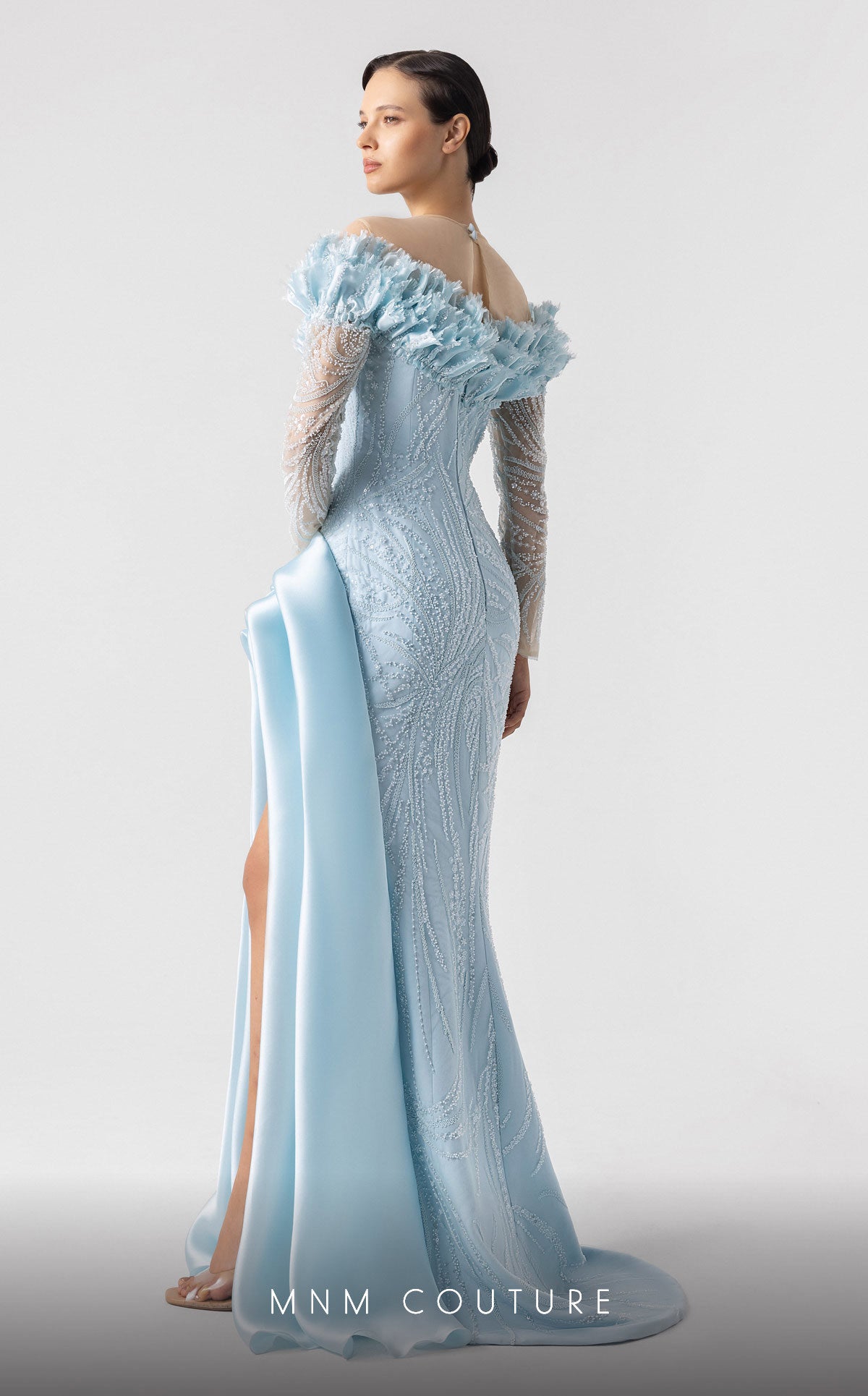 Formal Dresses Long Sleeve Prom Lace Formal Evening Dress MNM Couture G1915 Blue
