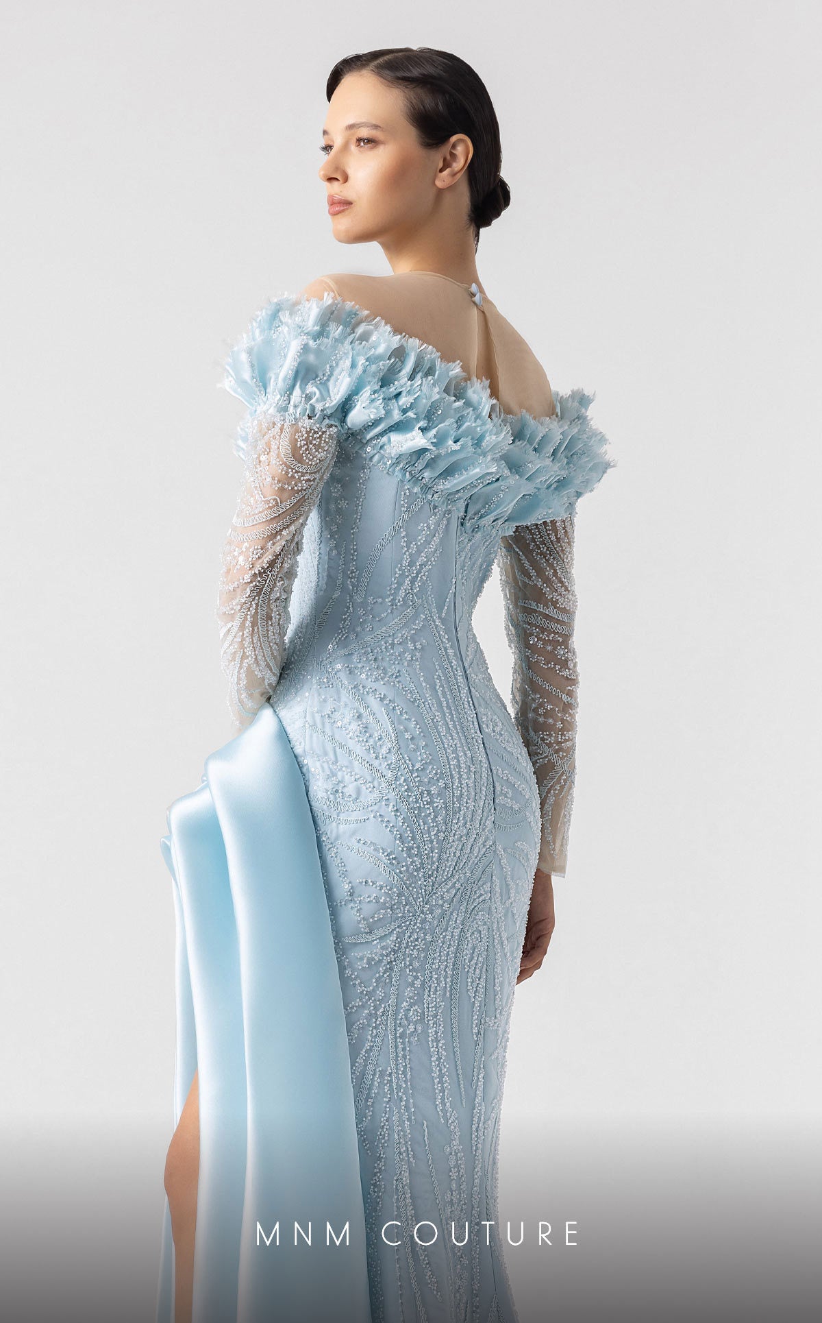 Formal Dresses Long Sleeve Prom Lace Formal Evening Dress MNM Couture G1915 Blue