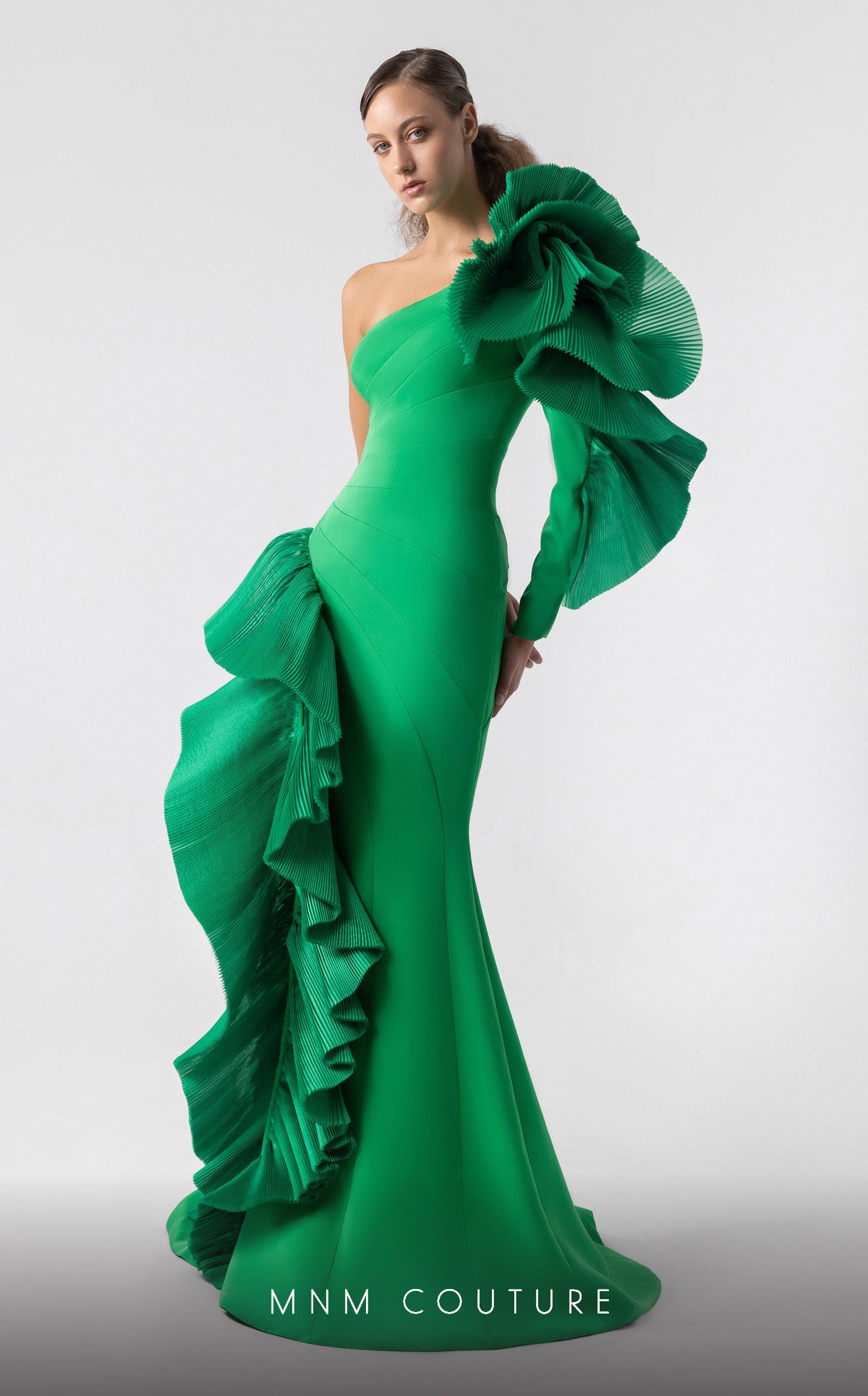 Formal Dresses Long Ruffle Prom Formal Evening Dress MNM Couture G1918 Green
