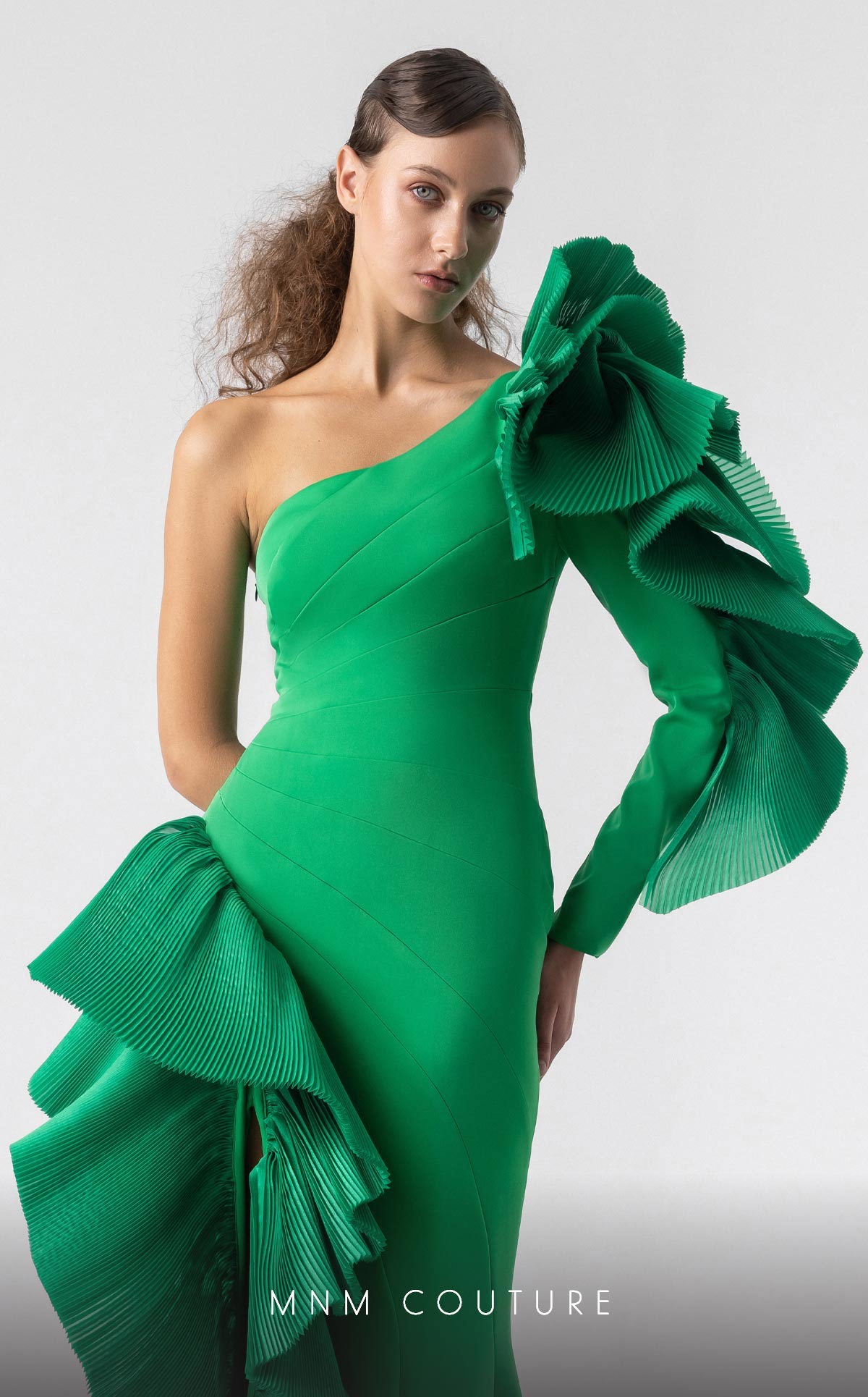 Formal Dresses Long Ruffle Prom Formal Evening Dress MNM Couture G1918 Green