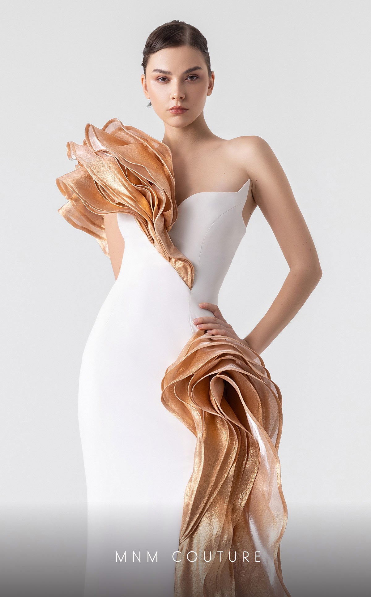 Formal Dresses Long Prom Formal Evening Ruffle Dress MNM Couture G1925 Off White