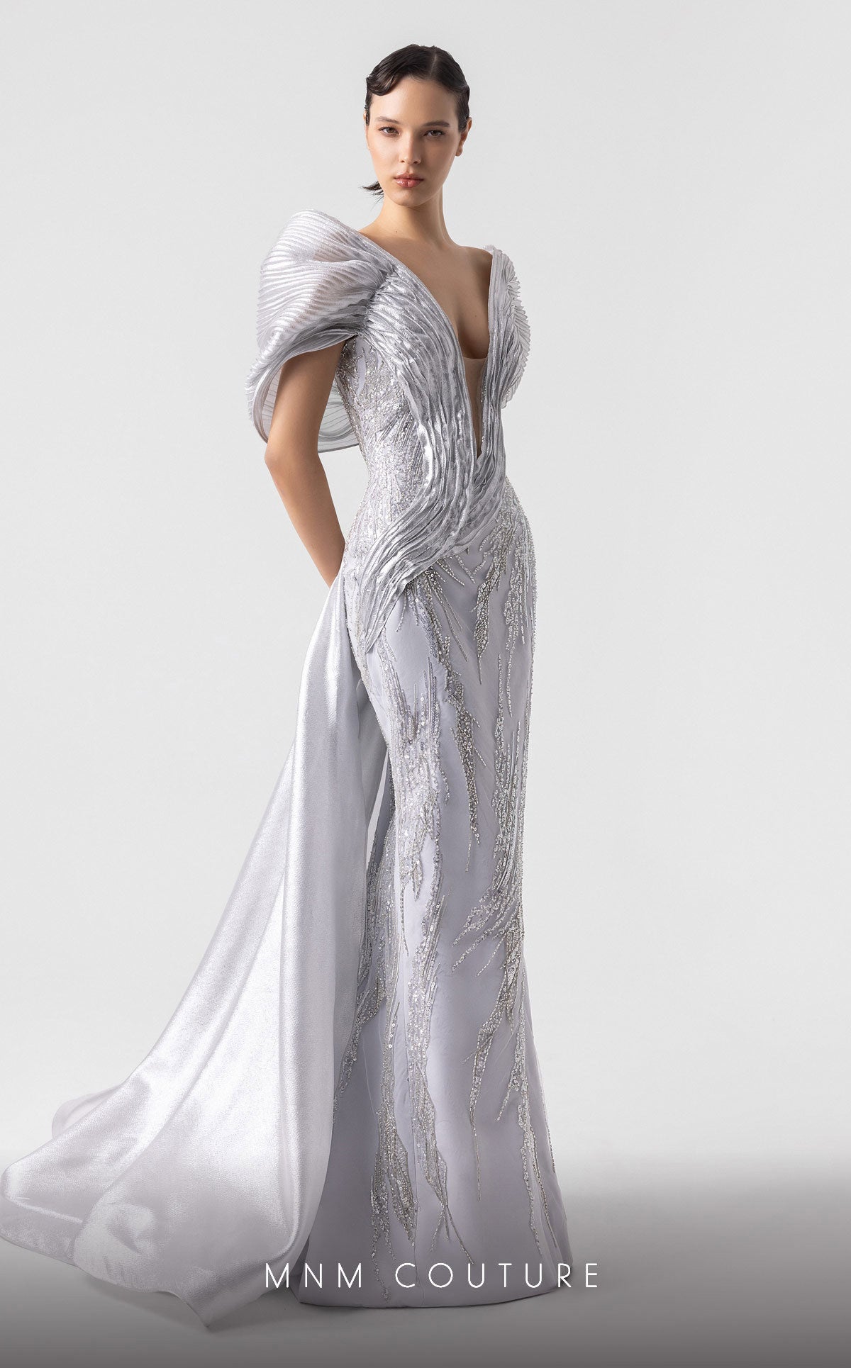Formal Dresses Long Prom Formal Beaded Evening Dress MNM Couture G1939 Silver