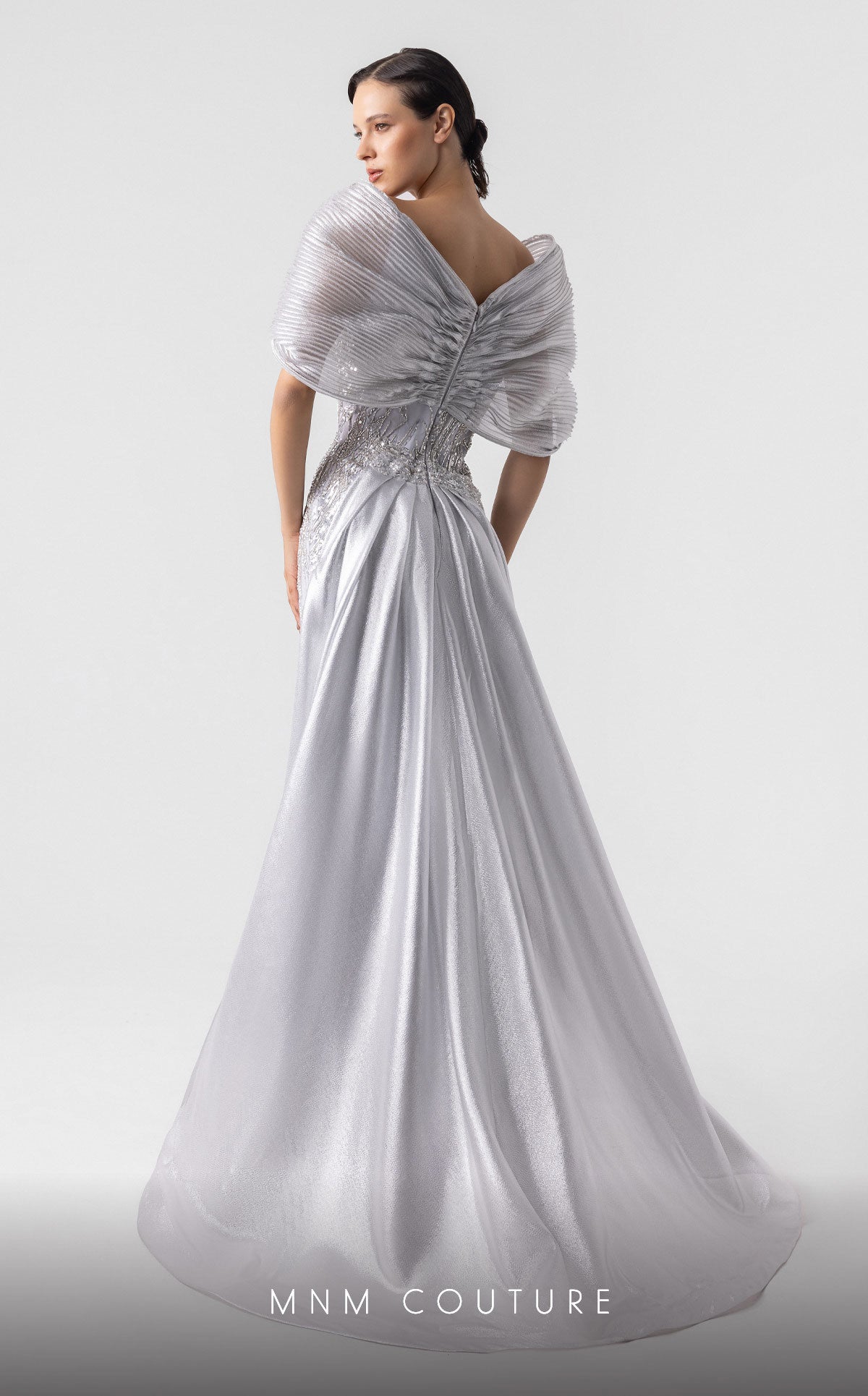 Formal Dresses Long Prom Formal Beaded Evening Dress MNM Couture G1939 Silver
