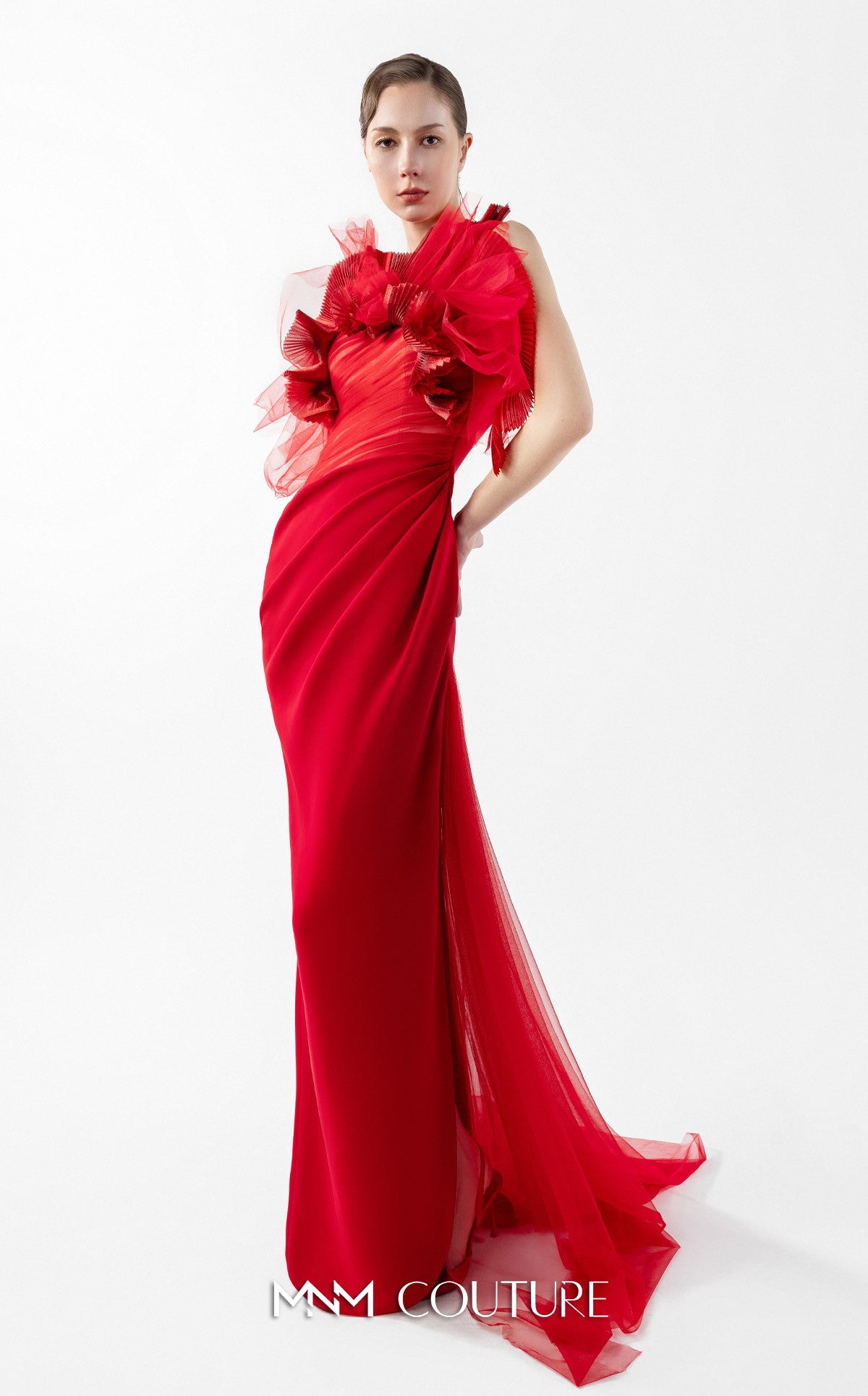 Prom Dresses Evening Long Formal Pleated Fitted Prom Dress MNM Couture G2001 Red