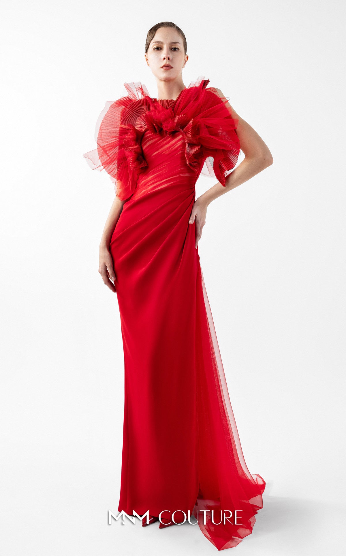 Prom Dresses Evening Long Formal Pleated Fitted Prom Dress MNM Couture G2001 Red