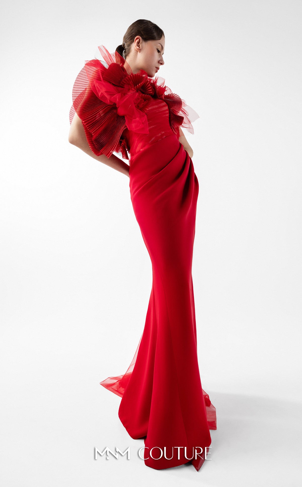 Prom Dresses Evening Long Formal Pleated Fitted Prom Dress MNM Couture G2001 Red