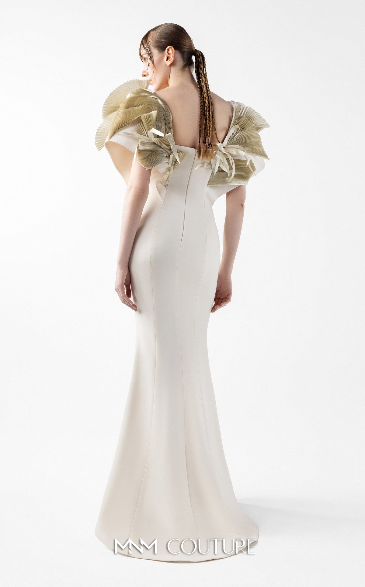 Prom Dresses Long Formal Prom Pleated Dress MNM Couture G2005 Cream