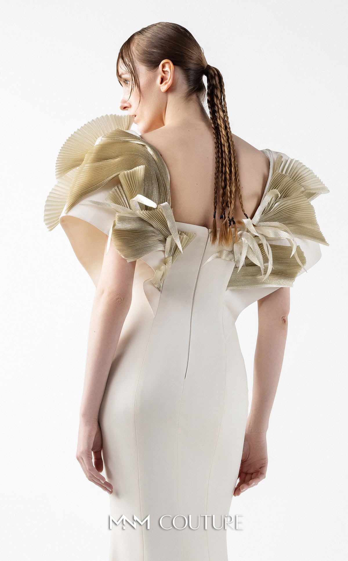 Prom Dresses Long Formal Prom Pleated Dress MNM Couture G2005 Cream