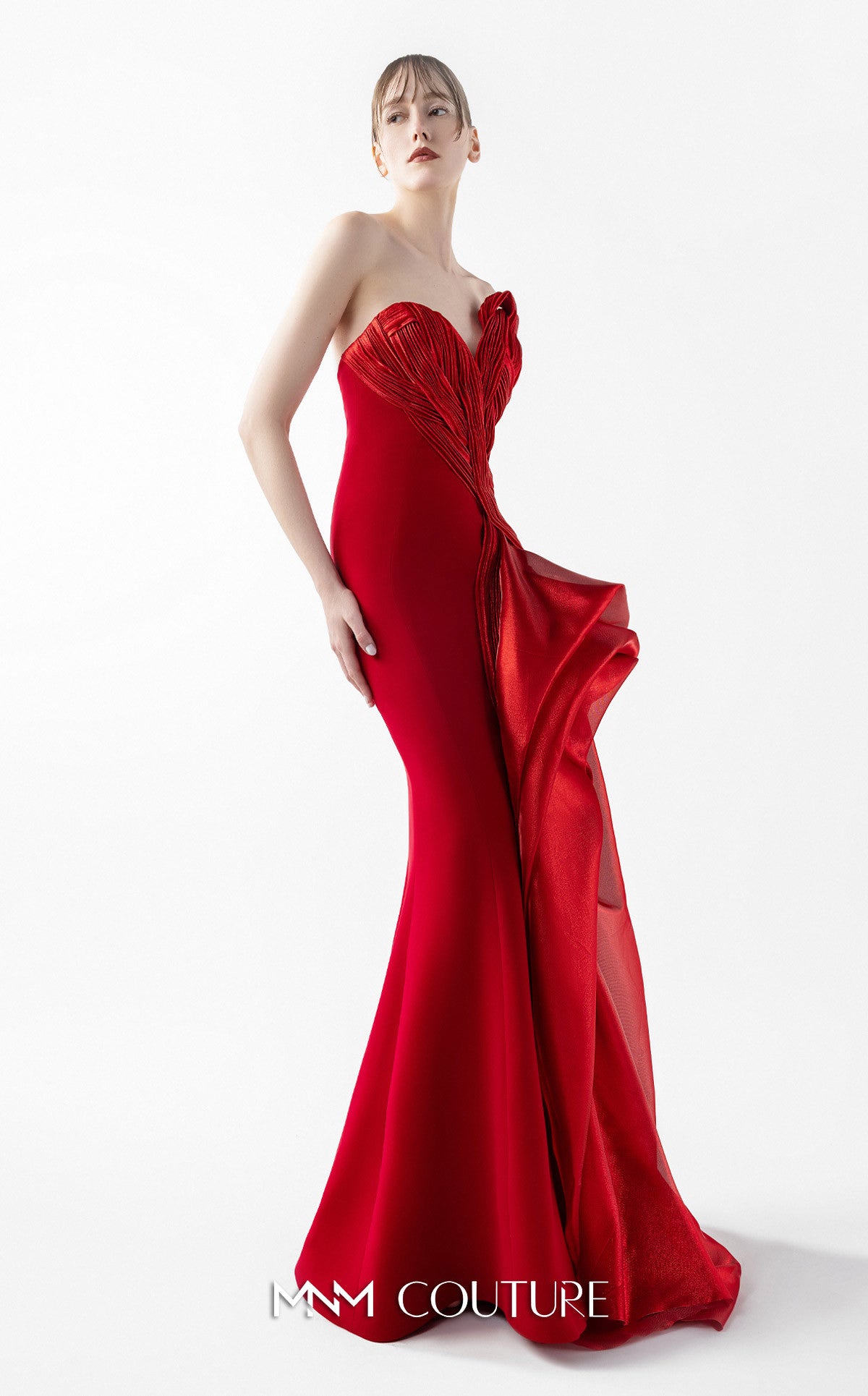 Prom Dresses Pleated Long Formal Corset Prom Dress MNM Couture G2006 Red