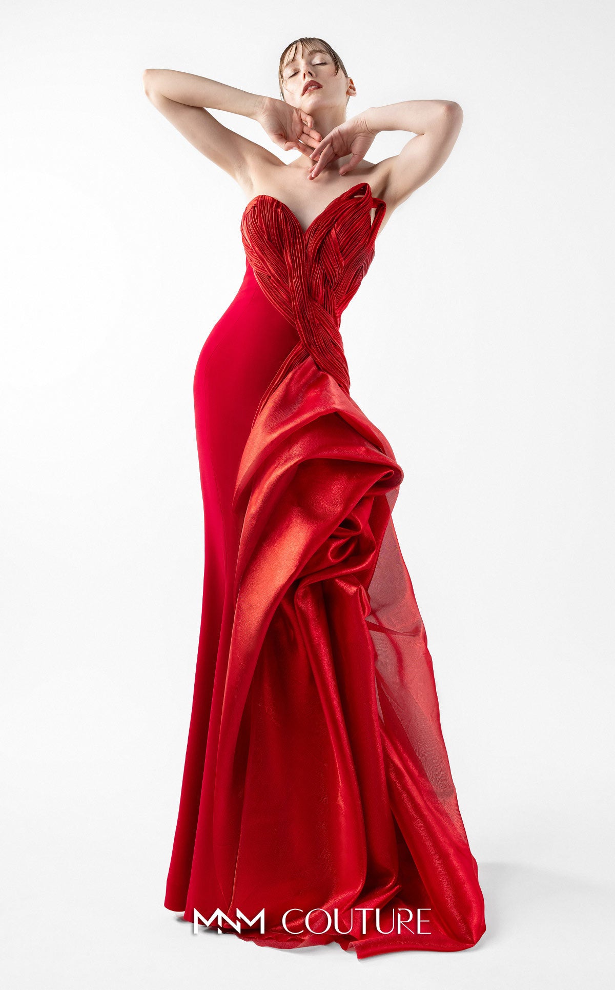 Prom Dresses Pleated Long Formal Corset Prom Dress MNM Couture G2006 Red