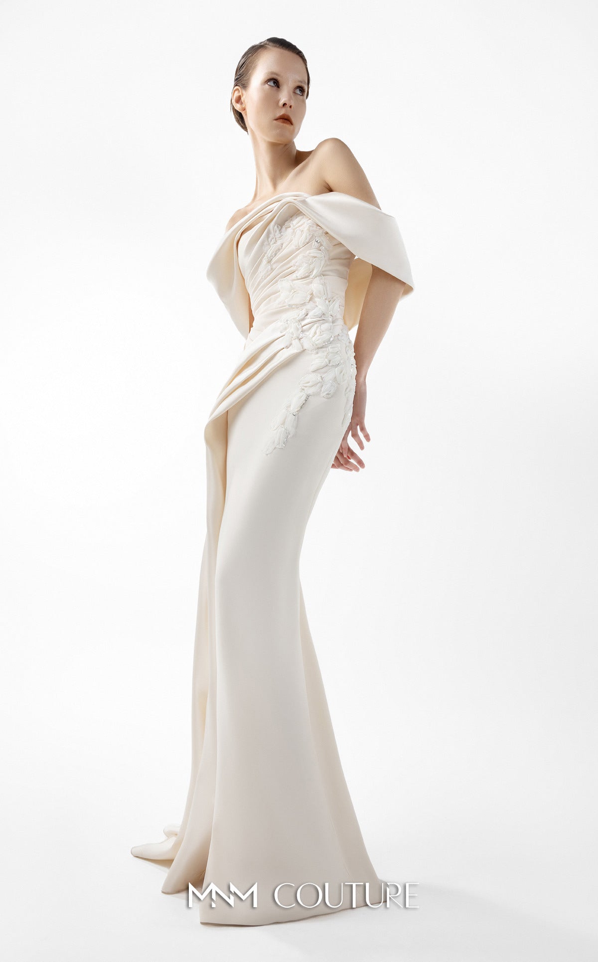 Prom Dresses Long Formal Prom Slit Dress MNM Couture G2007 Cream