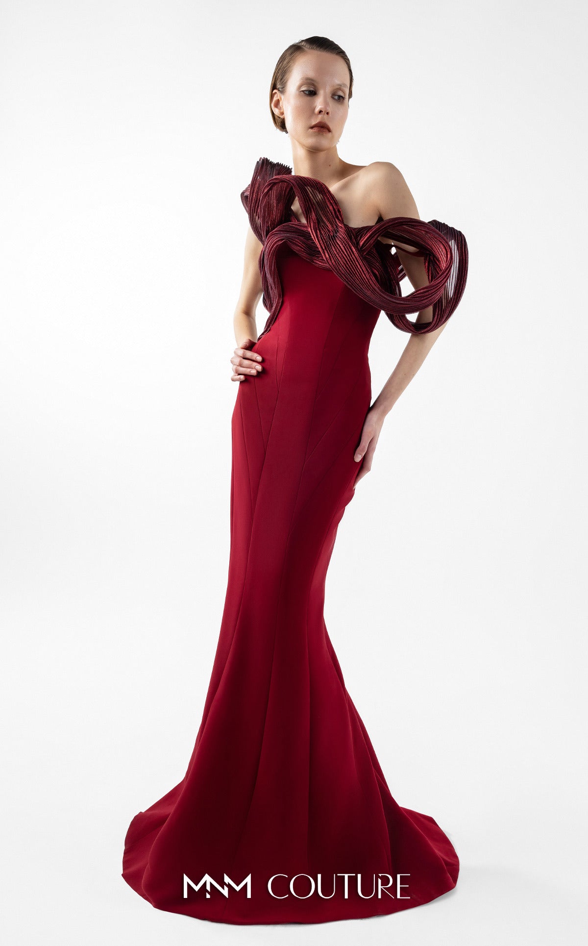 Strapless Curved Neck Floor-Length Crepe Formal Mermaid MNM Couture G2009