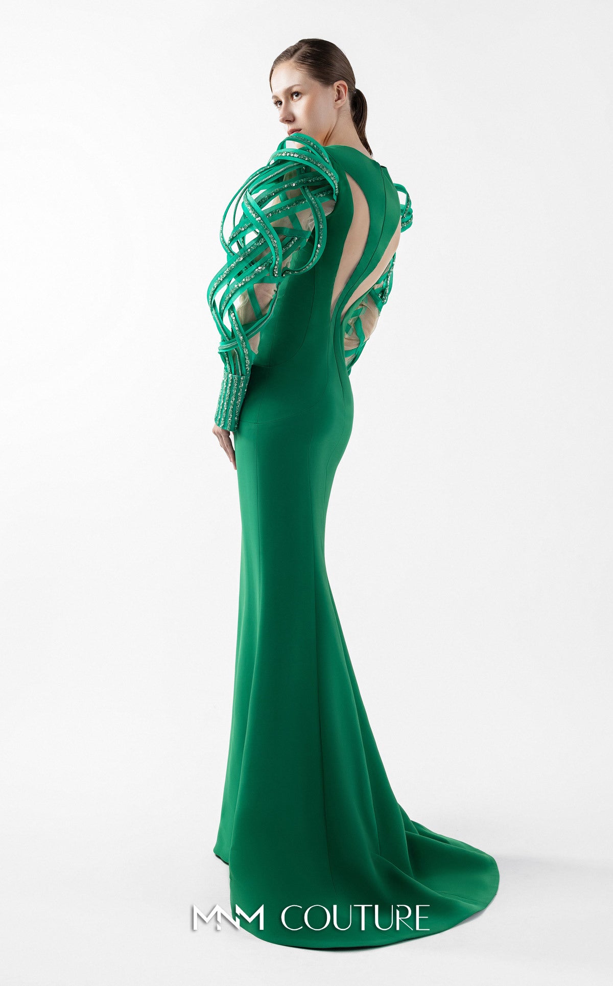 Formal Dresses Long Sleeve Mermaid Lace Formal Dress MNM Couture G2017 Green