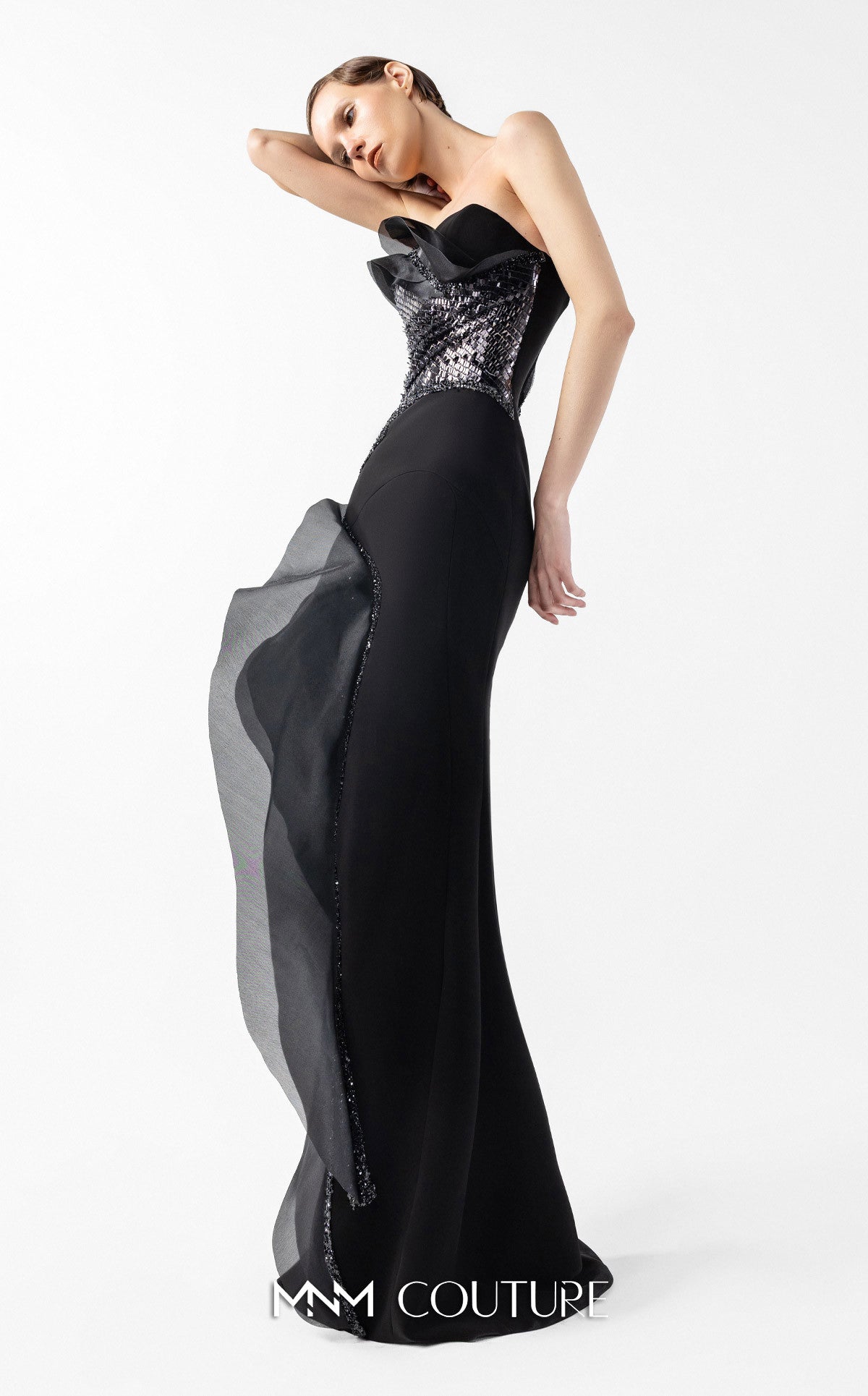 Prom Dresses Long Formal Slit Glitter Lace Prom Dress MNM Couture G2021 Black