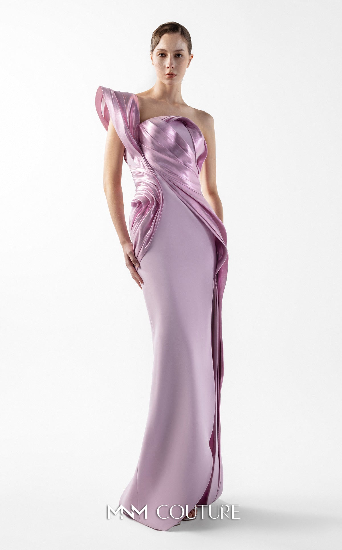 Prom Dresses Slit Long Formal Metallic Prom Dress MNM Couture G2025 Pink