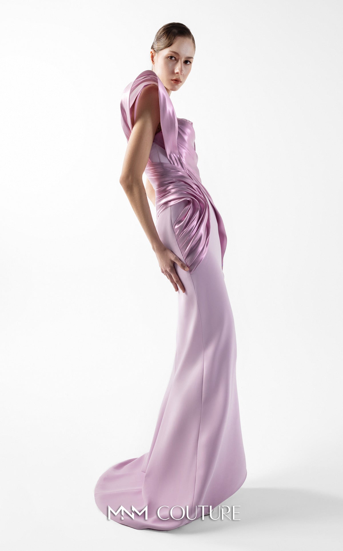 Prom Dresses Slit Long Formal Metallic Prom Dress MNM Couture G2025 Pink
