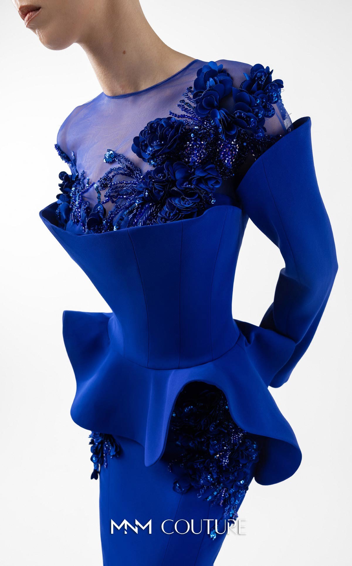 Mother of the Bride Dresses Long Sleeve Mermaid Ruffle 3D Floral Mother of the Bride Dress MNM Couture G2029 Royal Blue