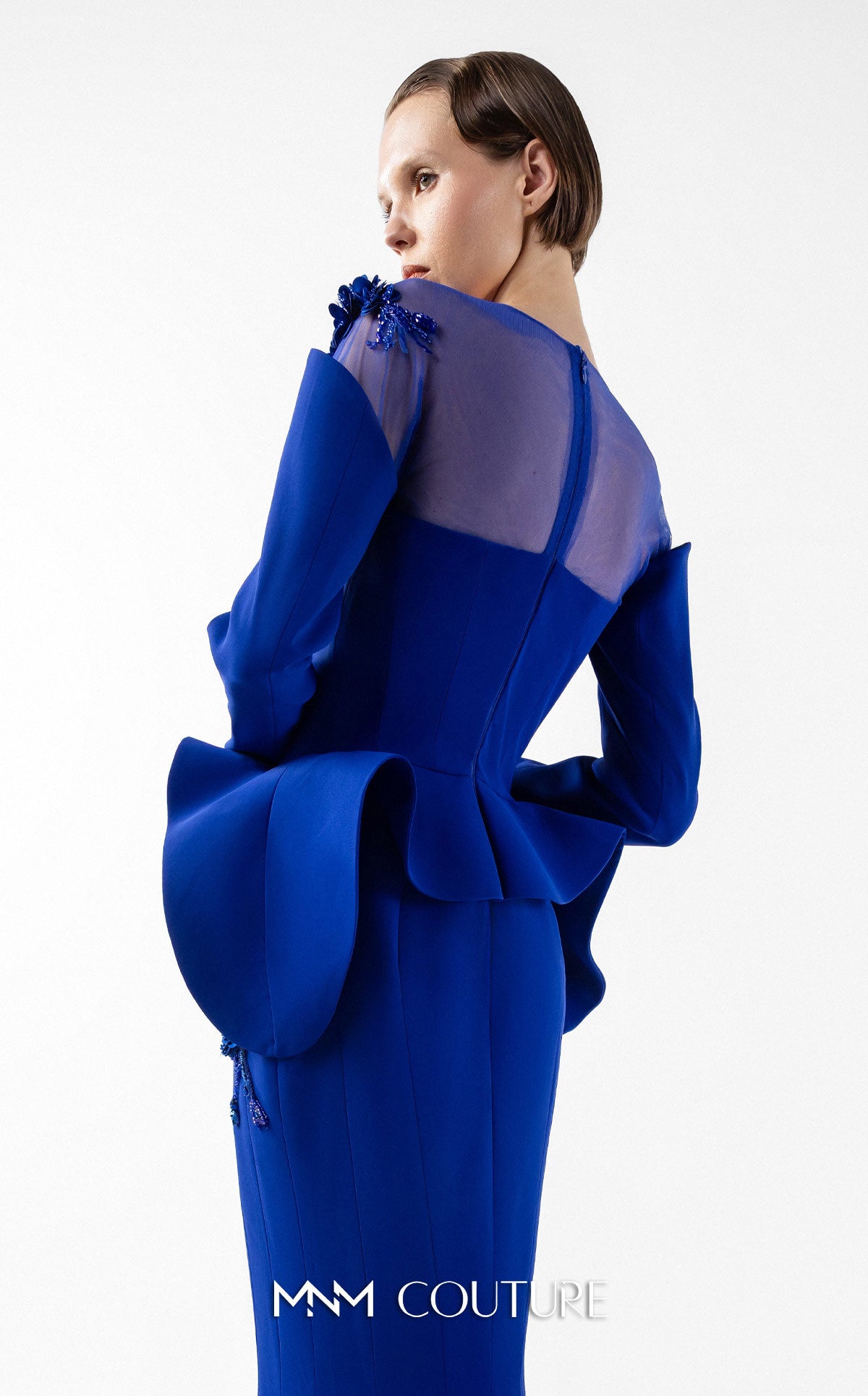 Mother of the Bride Dresses Long Sleeve Mermaid Ruffle 3D Floral Mother of the Bride Dress MNM Couture G2029 Royal Blue