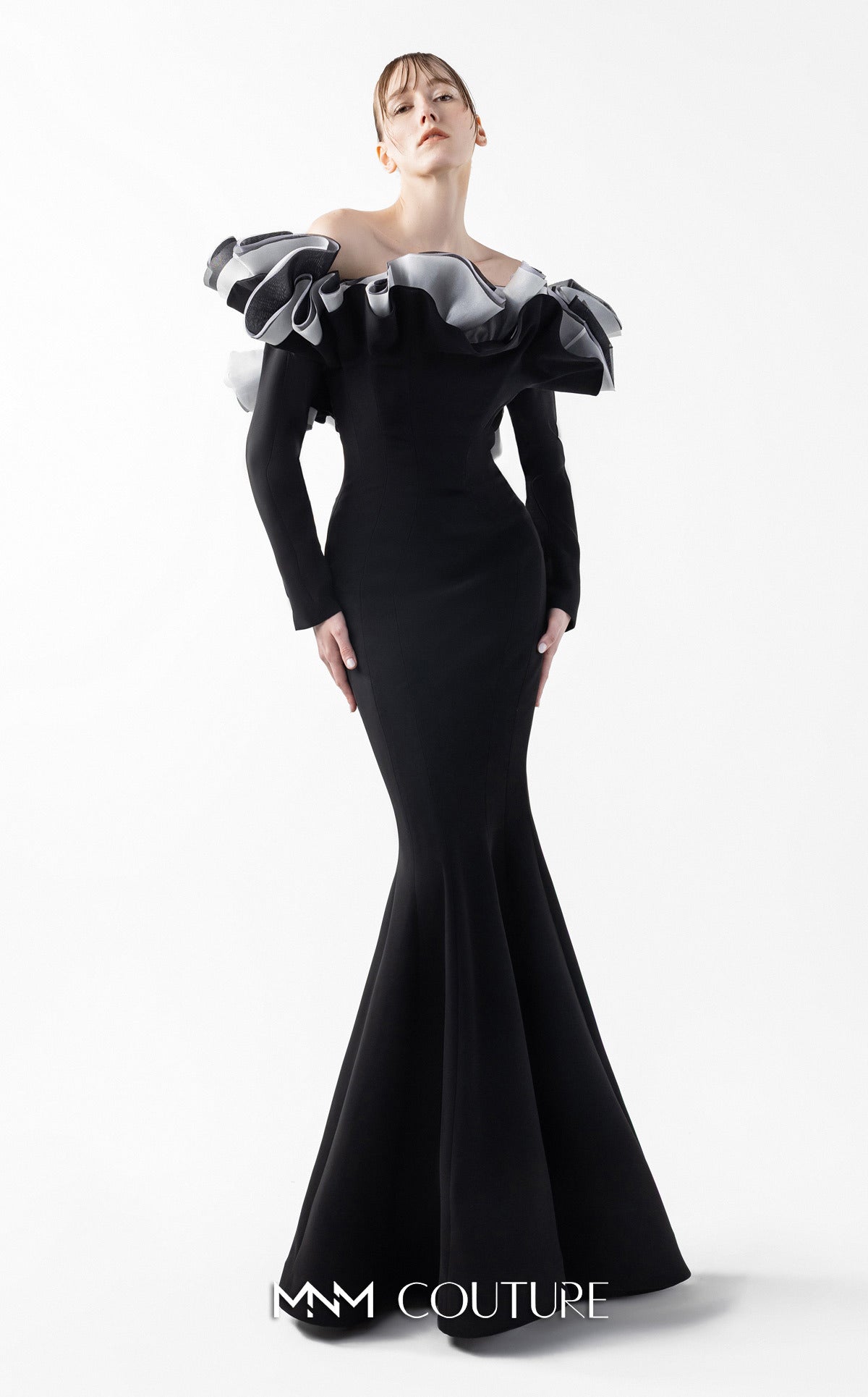 Formal Dresses Mermaid Long Ruffle Formal Dress MNM Couture G2036 Black