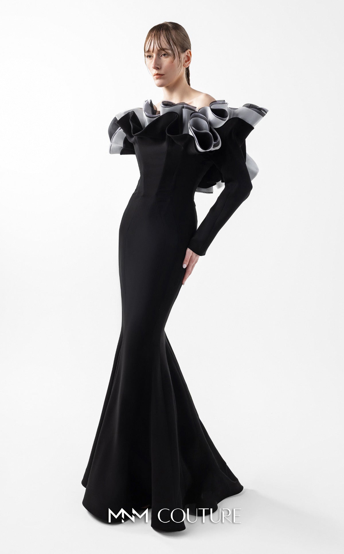Formal Dresses Mermaid Long Ruffle Formal Dress MNM Couture G2036 Black