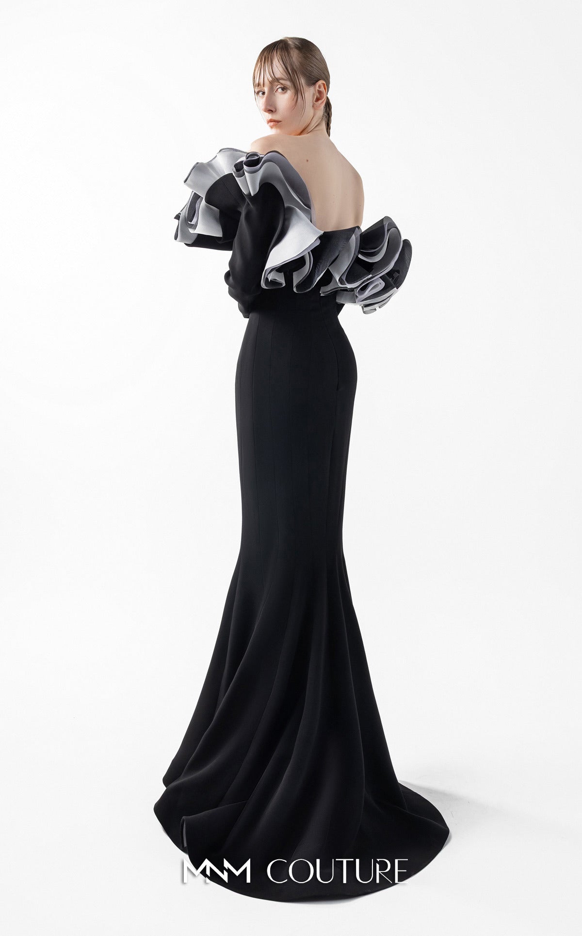 Formal Dresses Mermaid Long Ruffle Formal Dress MNM Couture G2036 Black