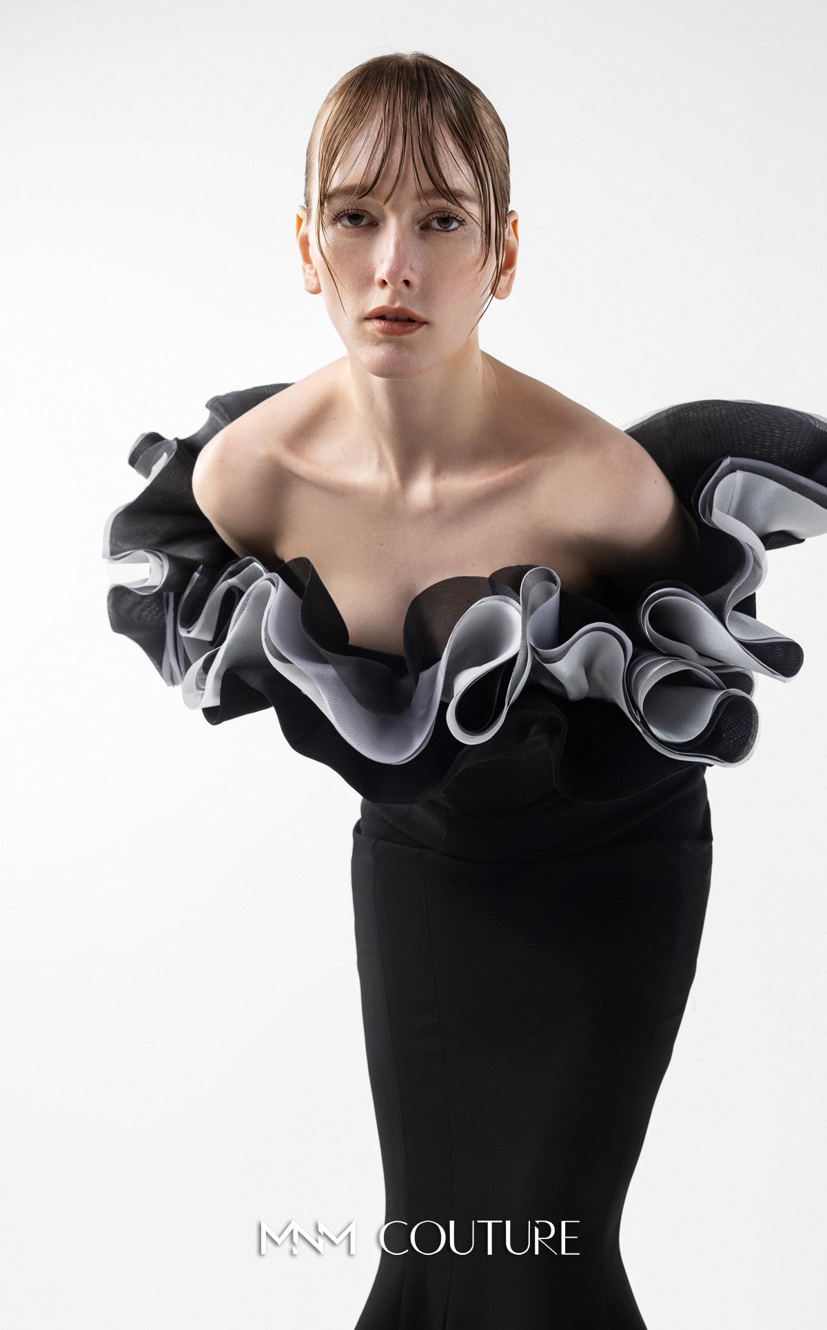 Formal Dresses Mermaid Long Ruffle Formal Dress MNM Couture G2036 Black