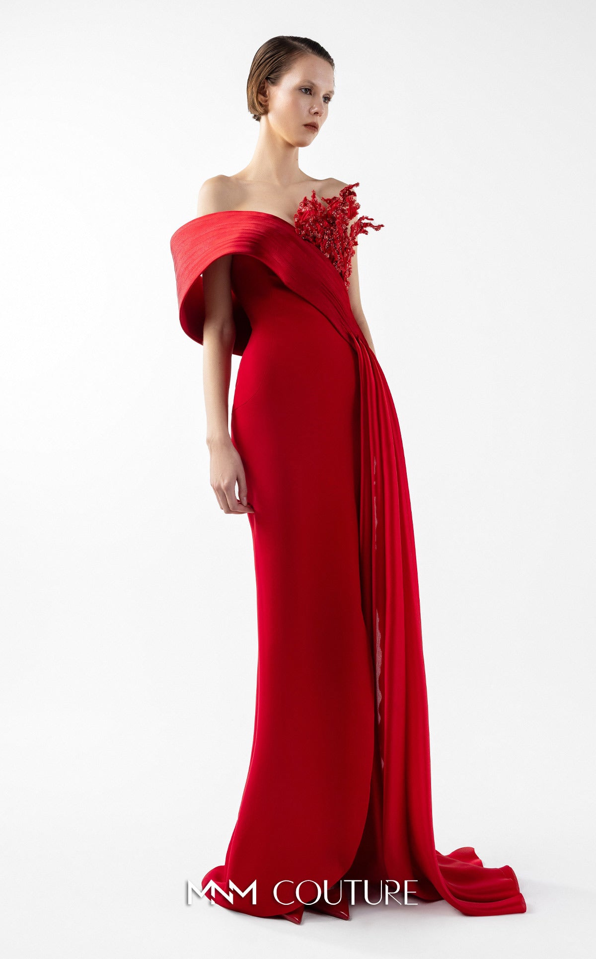 Prom Dresses Long Formal Slit Pleated Prom Dress MNM Couture G2040 Red