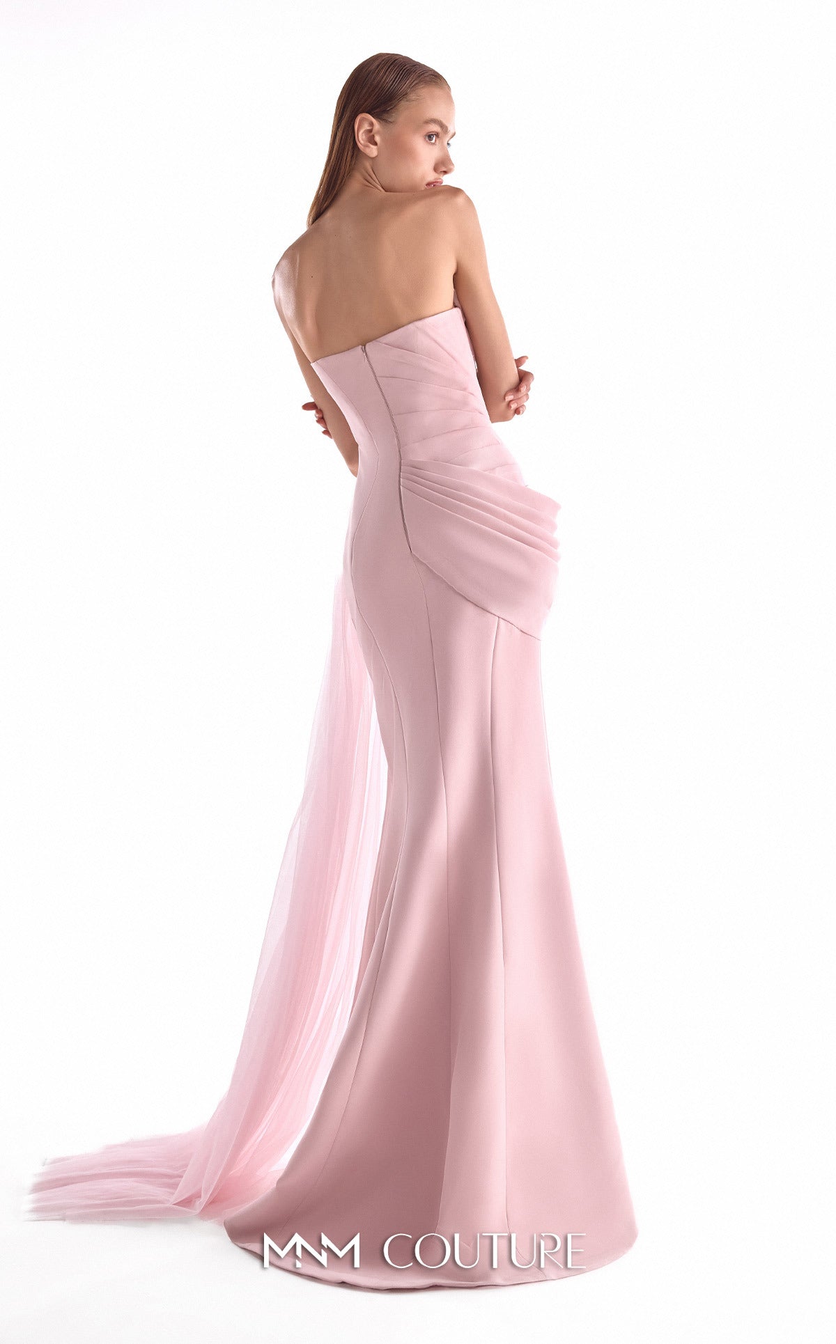 Strapless Long Satin Formal Gown by MNM Couture G2126 in Pink