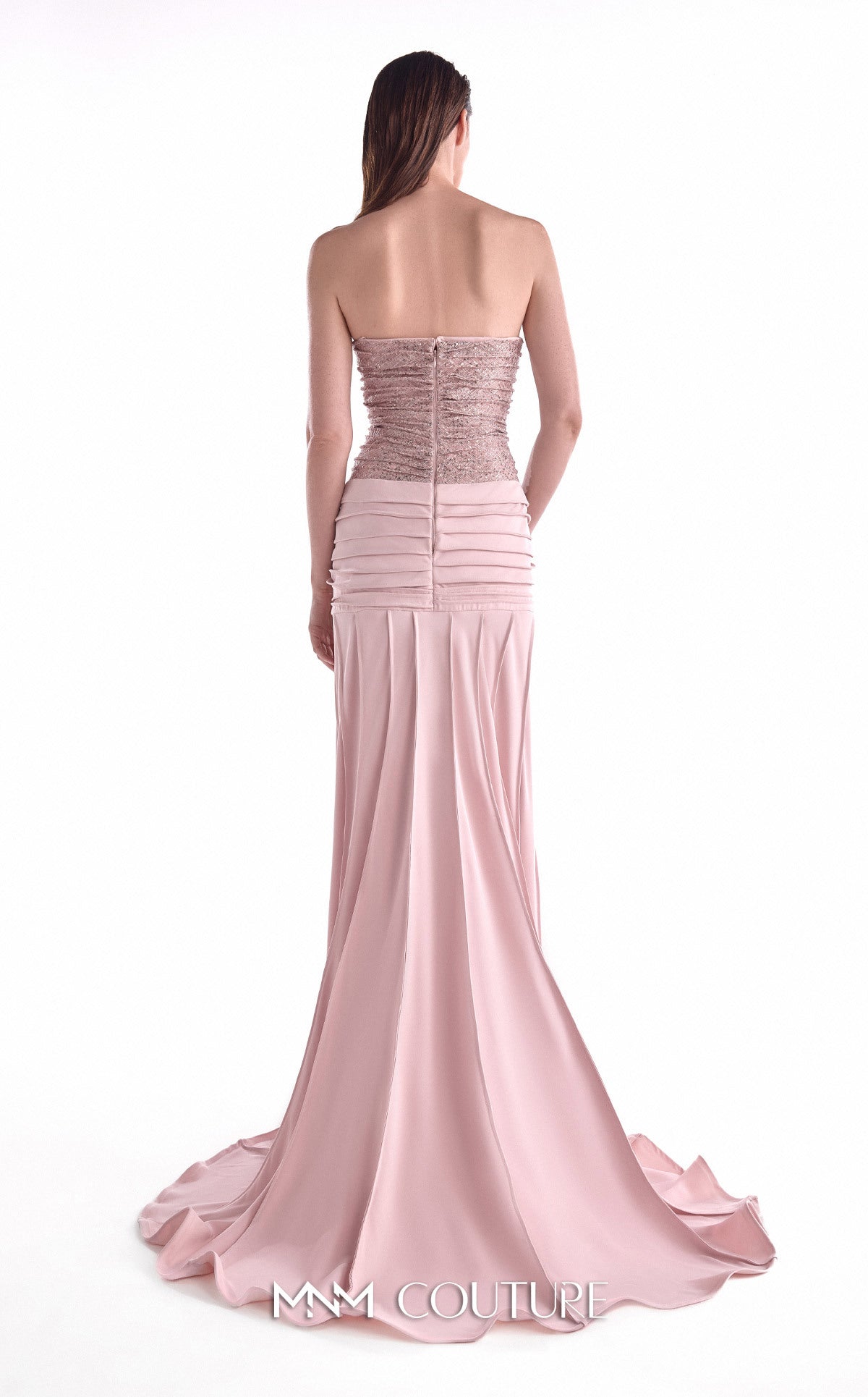 Strapless Long Embellished Evening Gown by MNM Couture G2129 in Dusty Rose