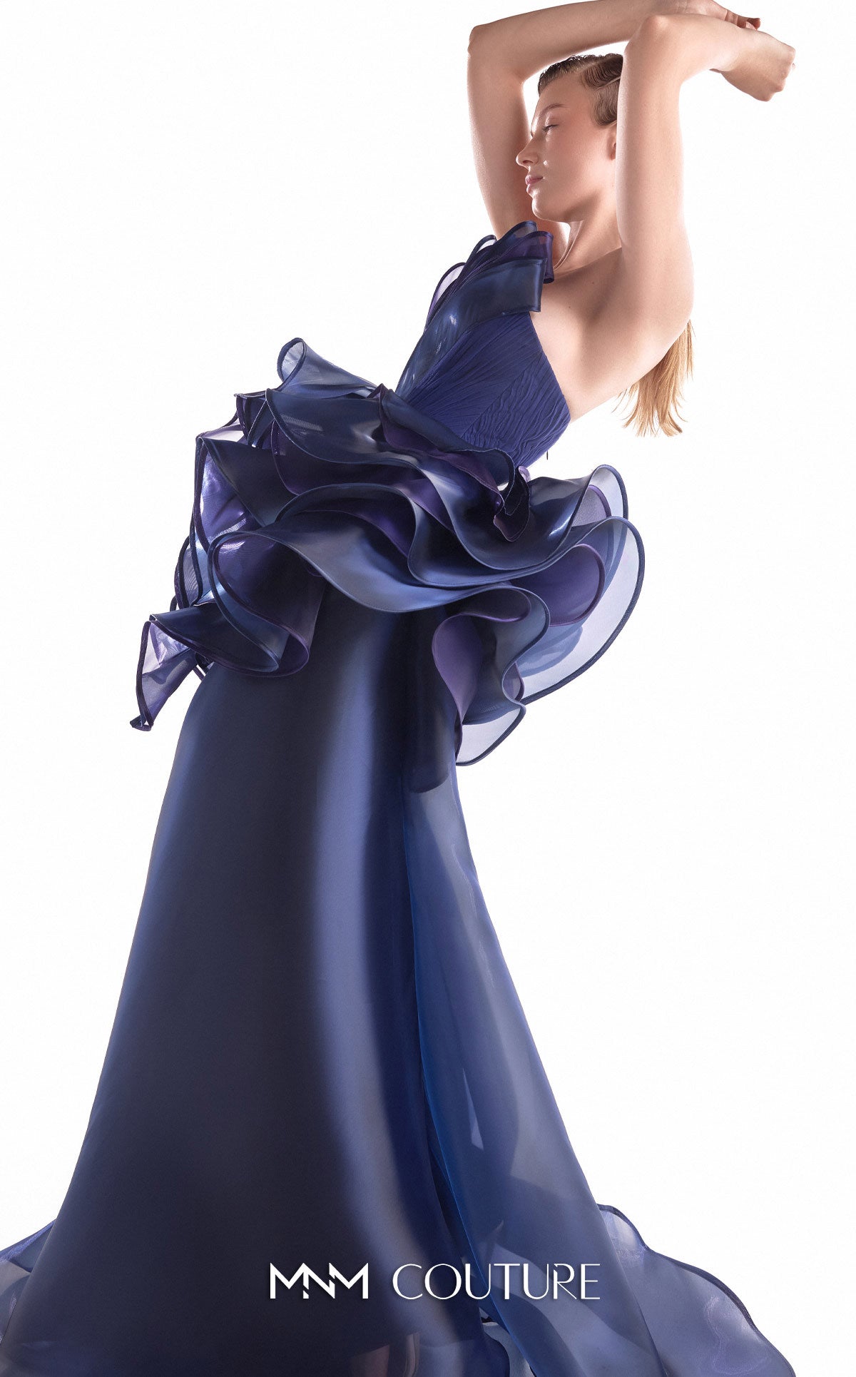 Strapless Curved Neck Floor-Length Organza Evening Ball Gown MNM Couture G2146