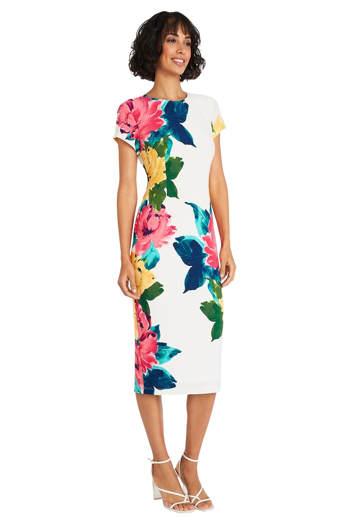 Maggy London Floral Short Sleeve Midi Sheath Dress G5527M