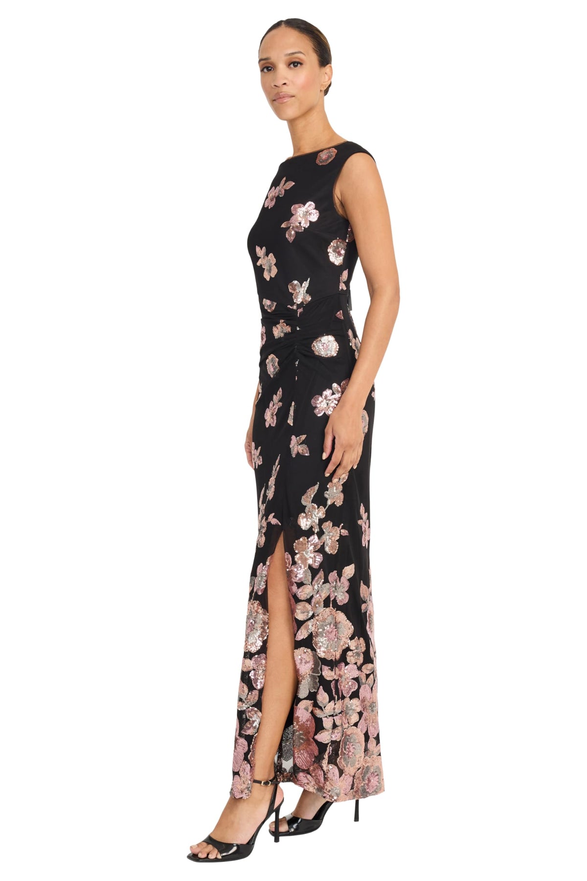 Maggy London Sequin Floral Lace Sleeveless Maxi Dress G6744M