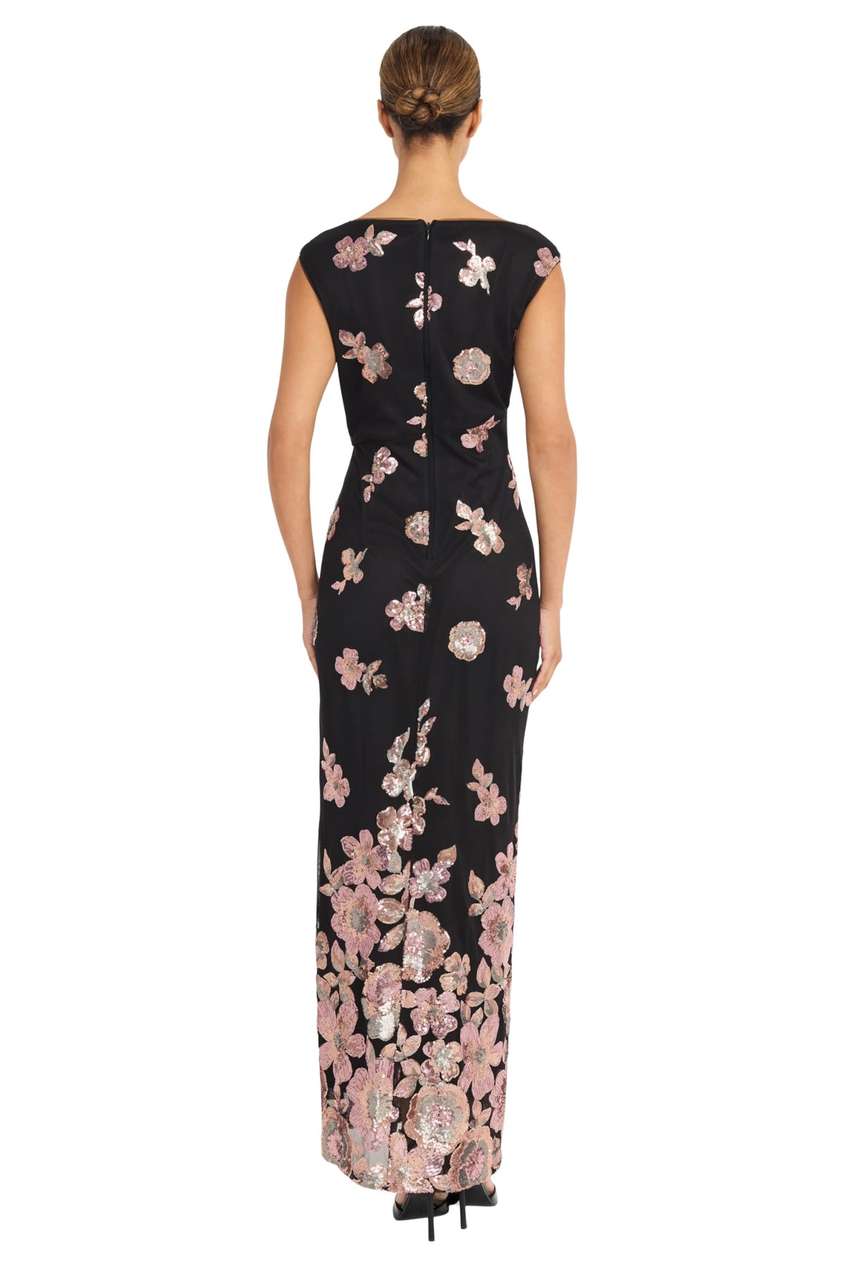 Maggy London Sequin Floral Lace Sleeveless Maxi Dress G6744M