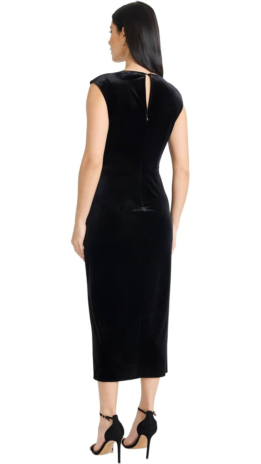 Maggy London Velvet Side Ruched Sleeveless Midi Dress G6920M