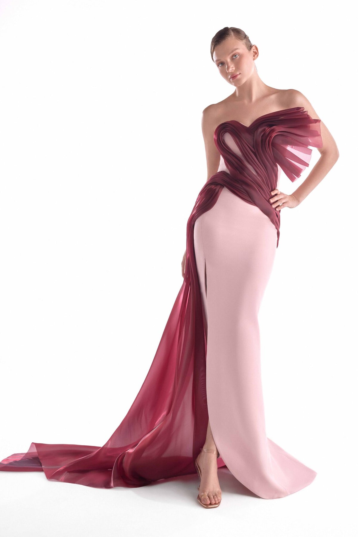 Strapless Curved Neck Floor-Length Organza Formal Sheath/Colu MNM Couture G2130