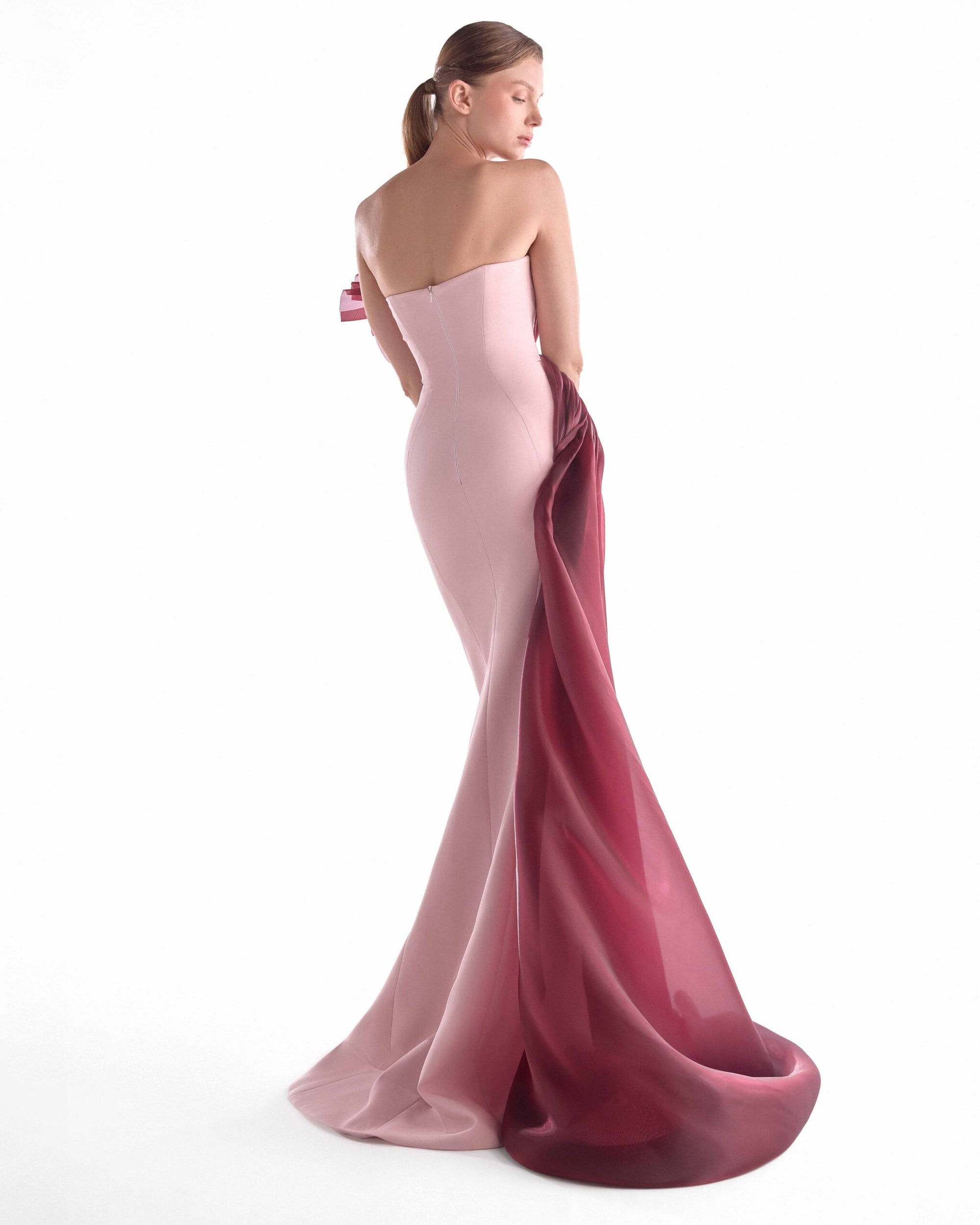 Strapless Curved Neck Floor-Length Organza Formal Sheath/Colu MNM Couture G2130