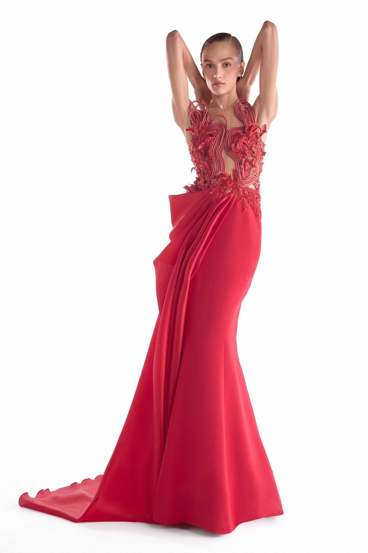 Illusion Floor-Length Lace Formal Sheath MNM Couture G2133