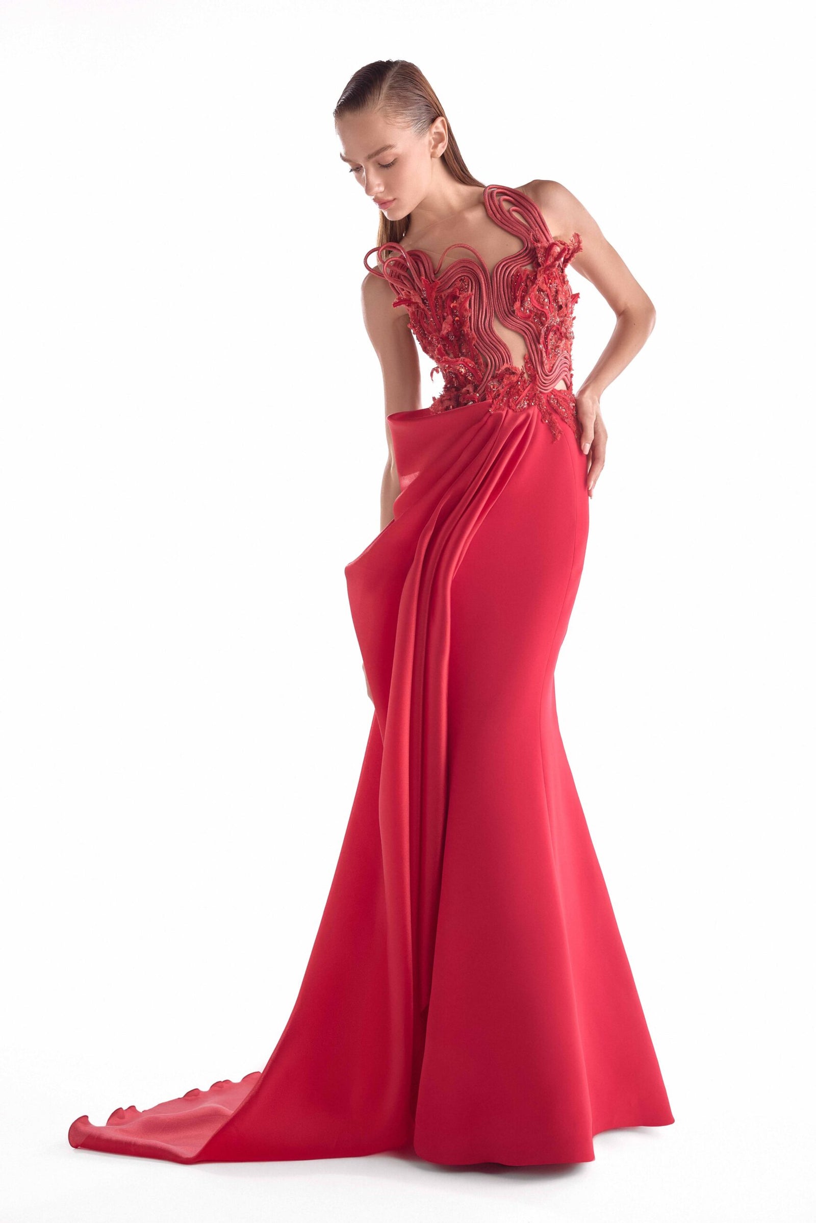 Illusion Floor-Length Lace Formal Sheath MNM Couture G2133