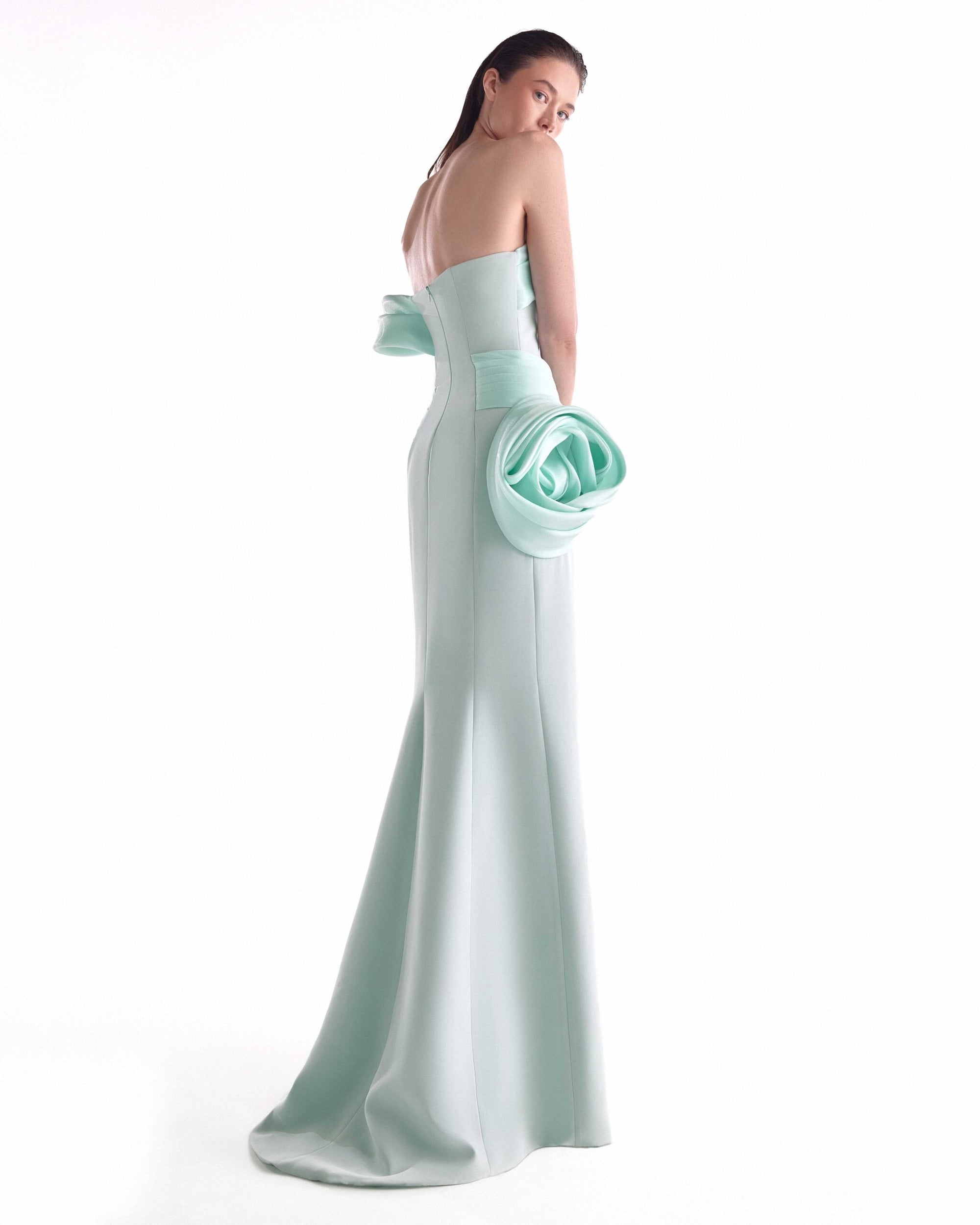 Strapless Curved Neck Floor-Length Satin Formal Sheath/Column MNM Couture G2137