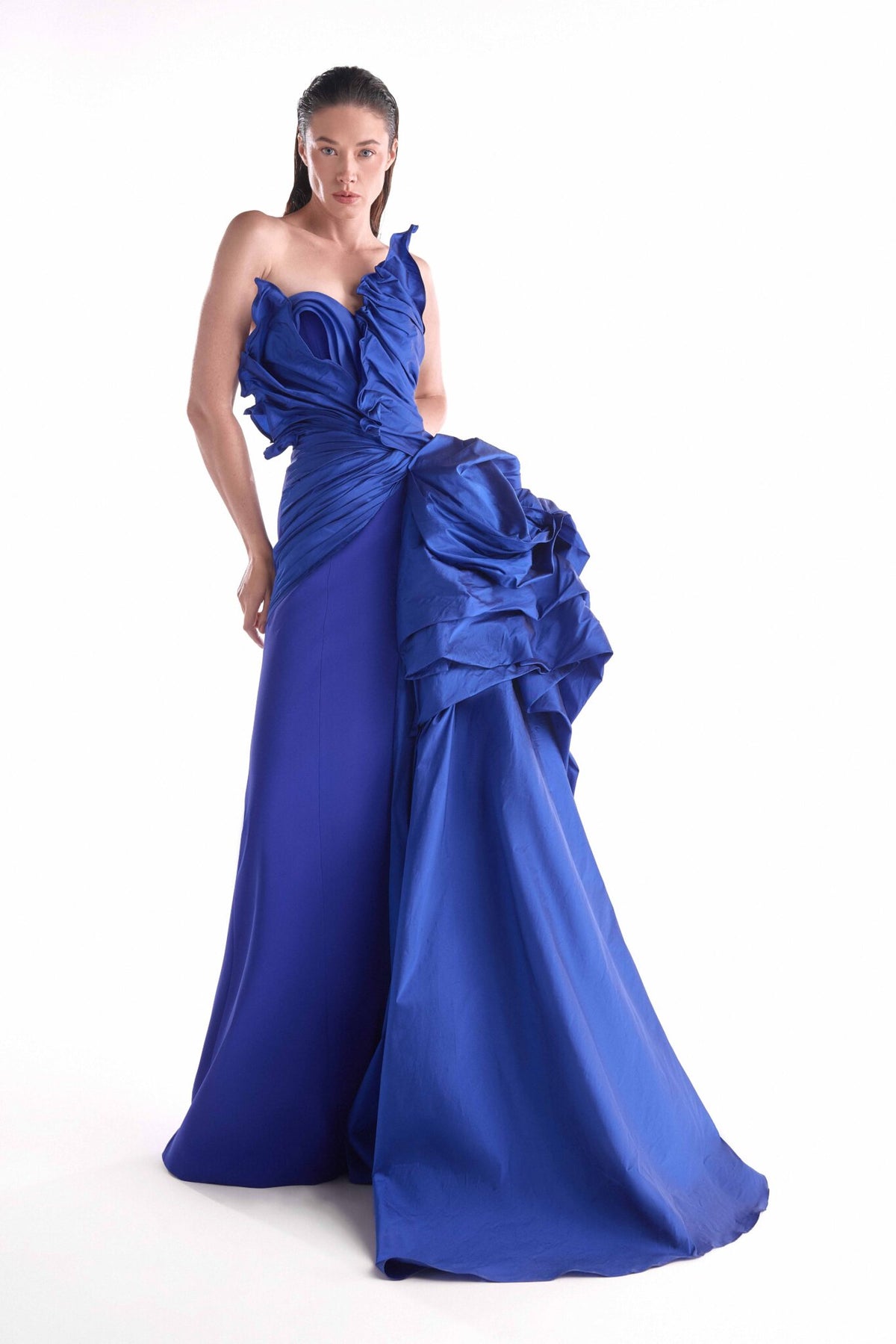 Strapless Curved Neck Floor-Length Satin Formal Mermaid MNM Couture G2148