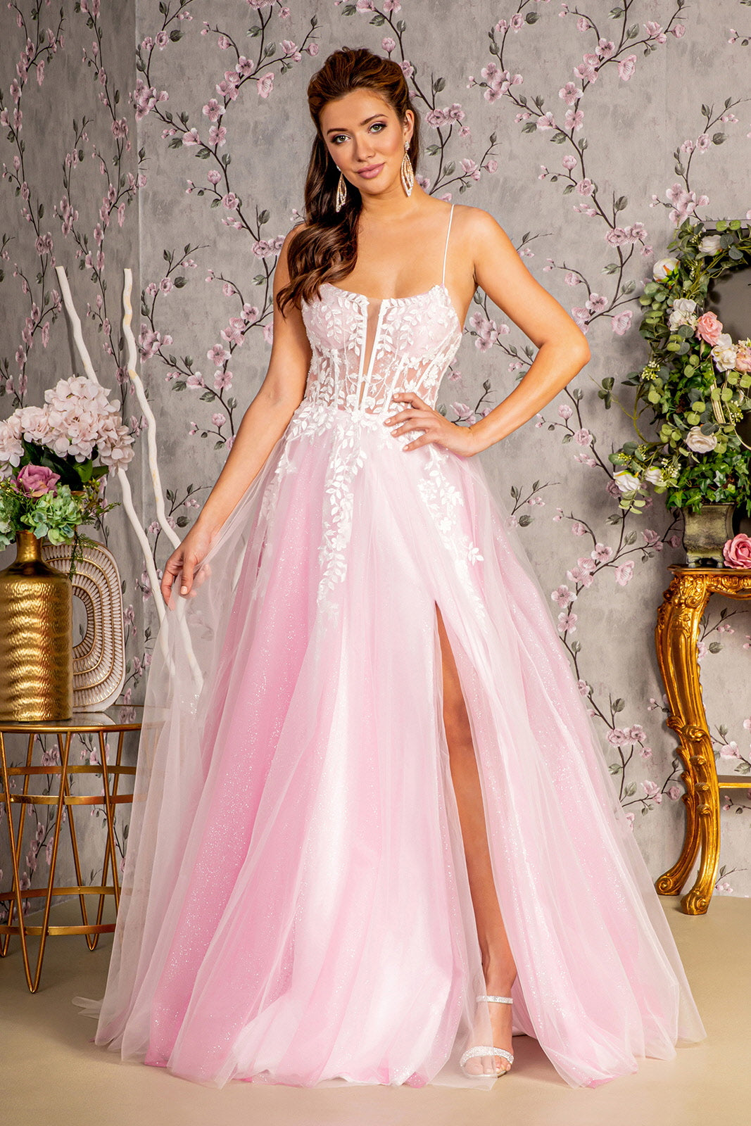Light Pink Long Formal Sequin Applique Prom Dress Prom Dresses