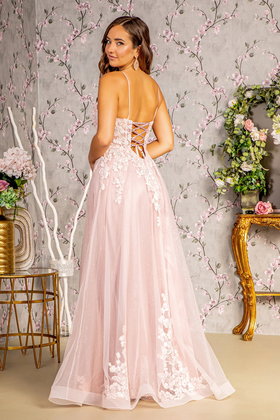 Prom Dresses Beaded Sheer Bodice Prom A line Long Dress Blush