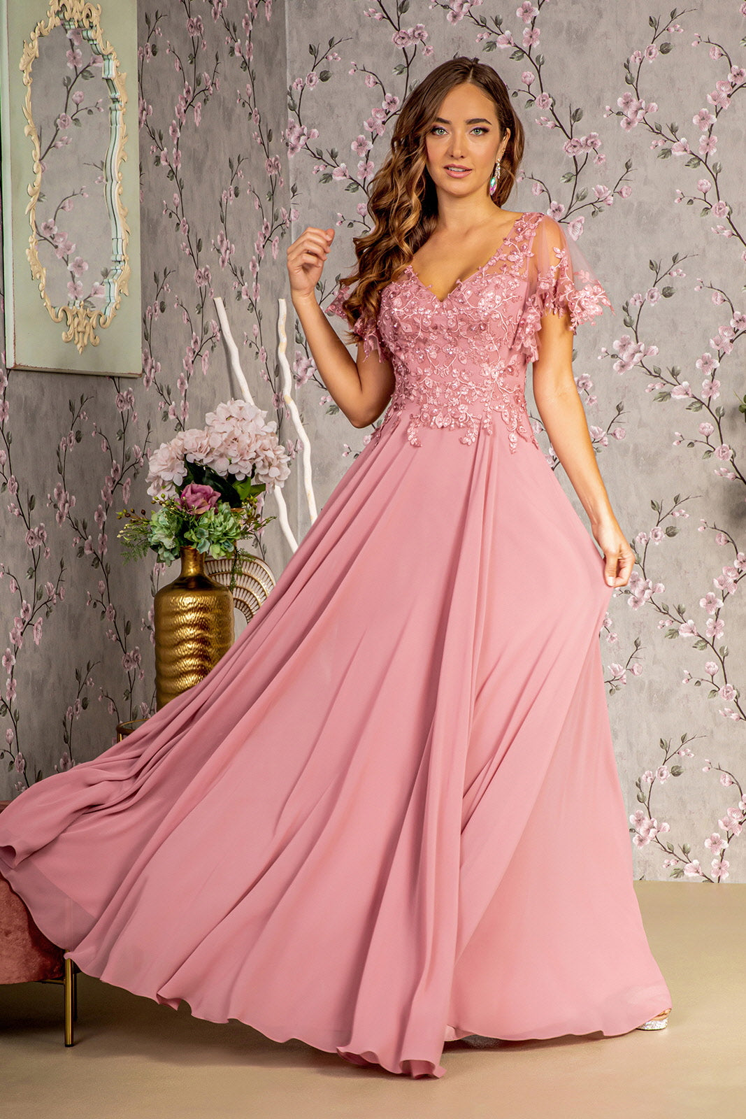 Dusty Rose Mother of the Bride Long Formal A Line Dress Mother