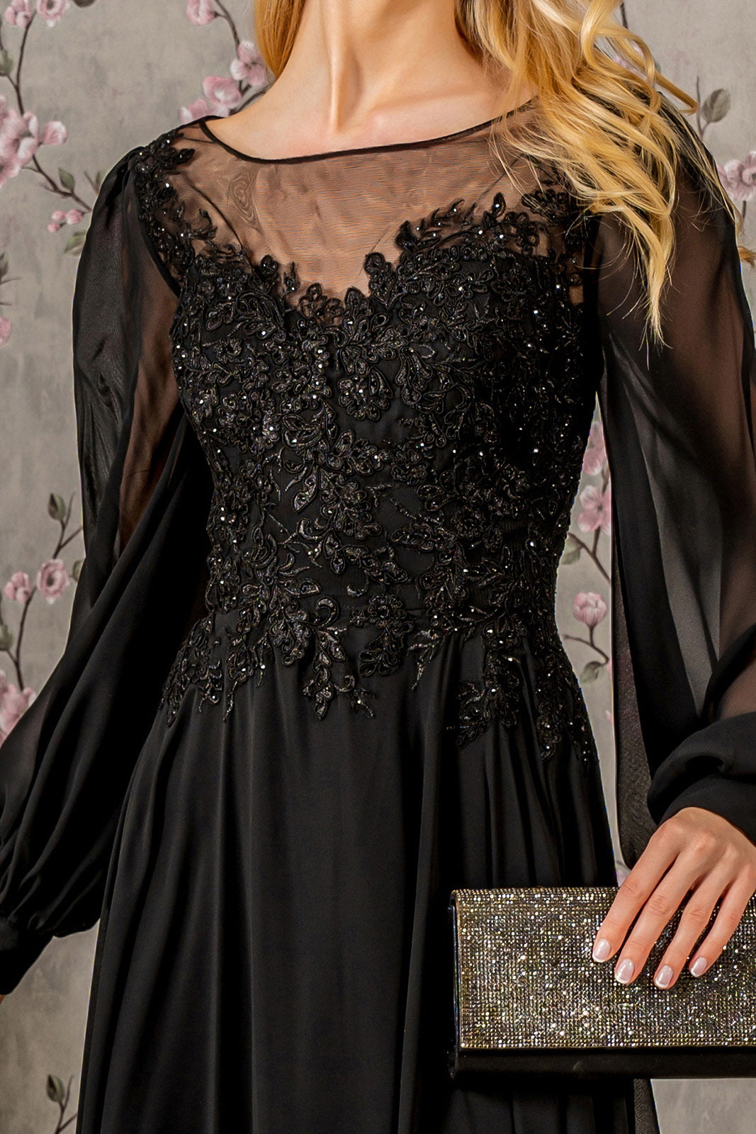 Mother of the Bride Dresses Floral A line Long Mother of the Bride Dress Black
