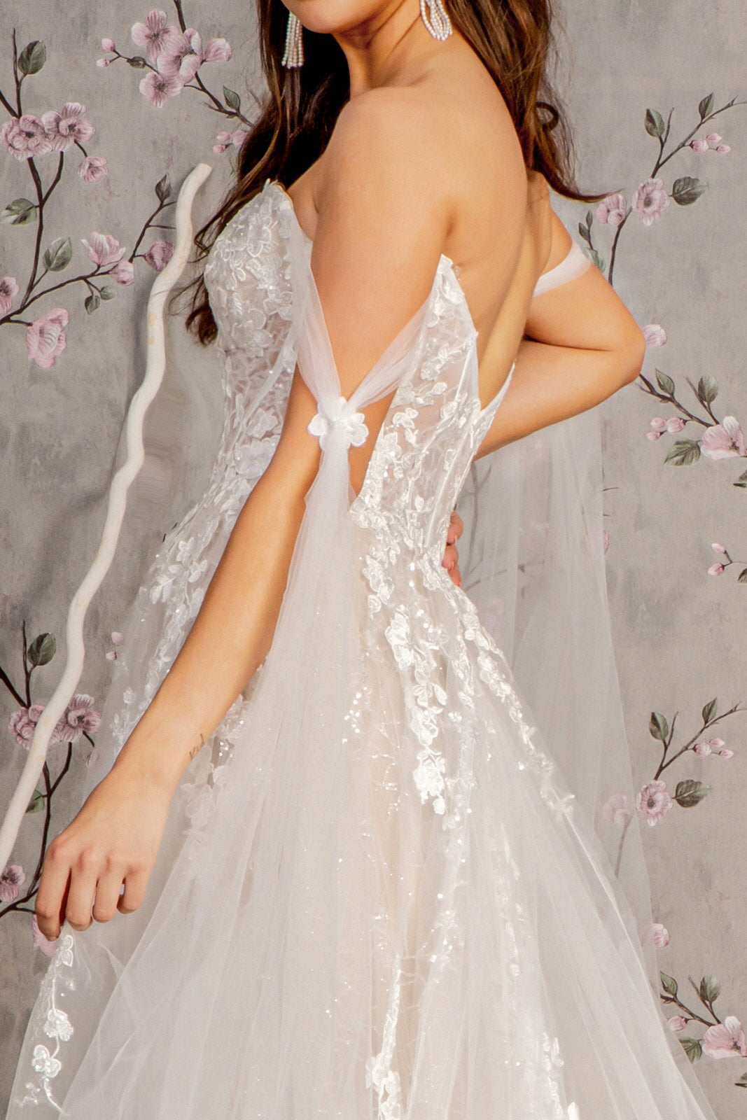 Wedding Dresses Floral Long Side Drapes A line Wedding Gown Ivory/Champagne