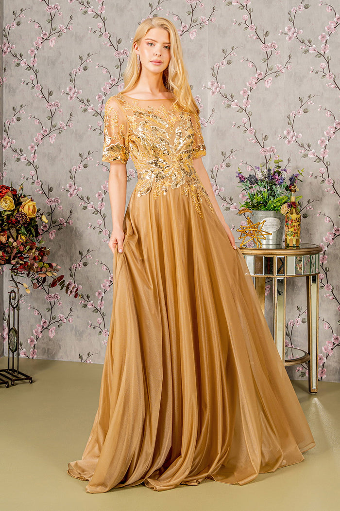 Mother of the Bride Dresses Metallic A line Long Mother of the Bride Dress Gold