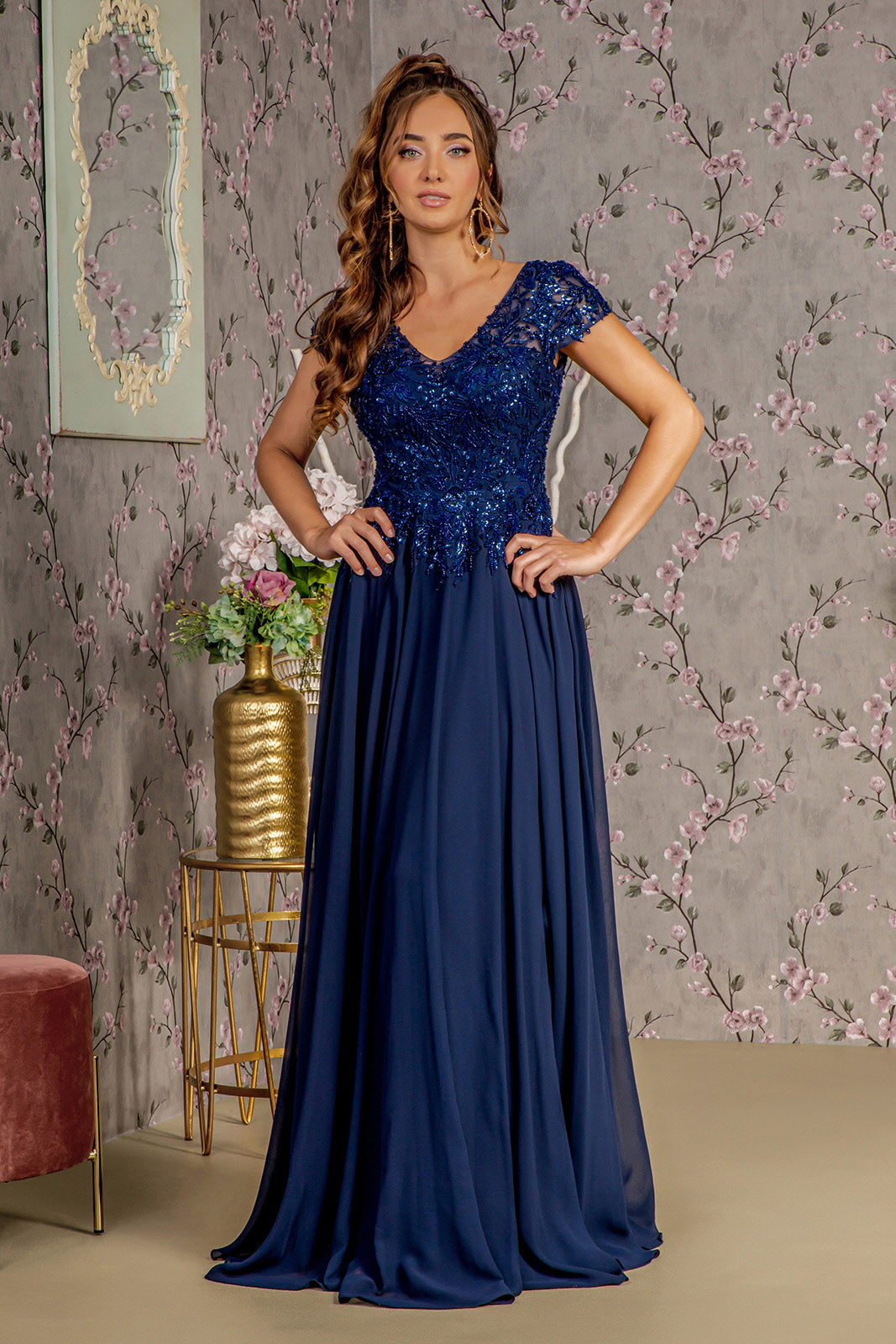 Navy Long Formal A Line Mother of the Bride Dress Mother of the